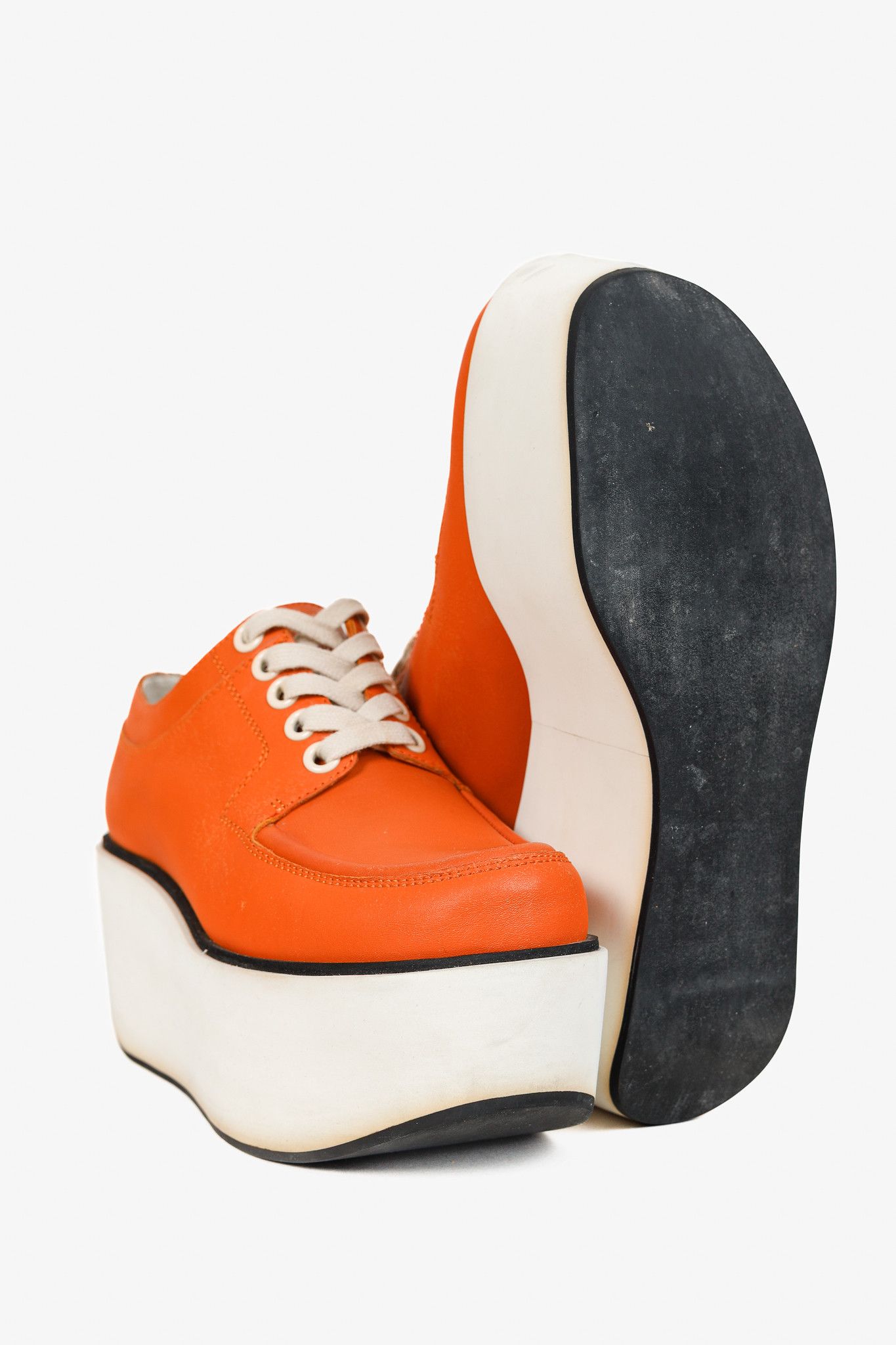 Jil Sander Jil Sander Navy SS/12 Orange Leather Lace-Up Platforms Size US 8 / IT 38 - 4 Thumbnail