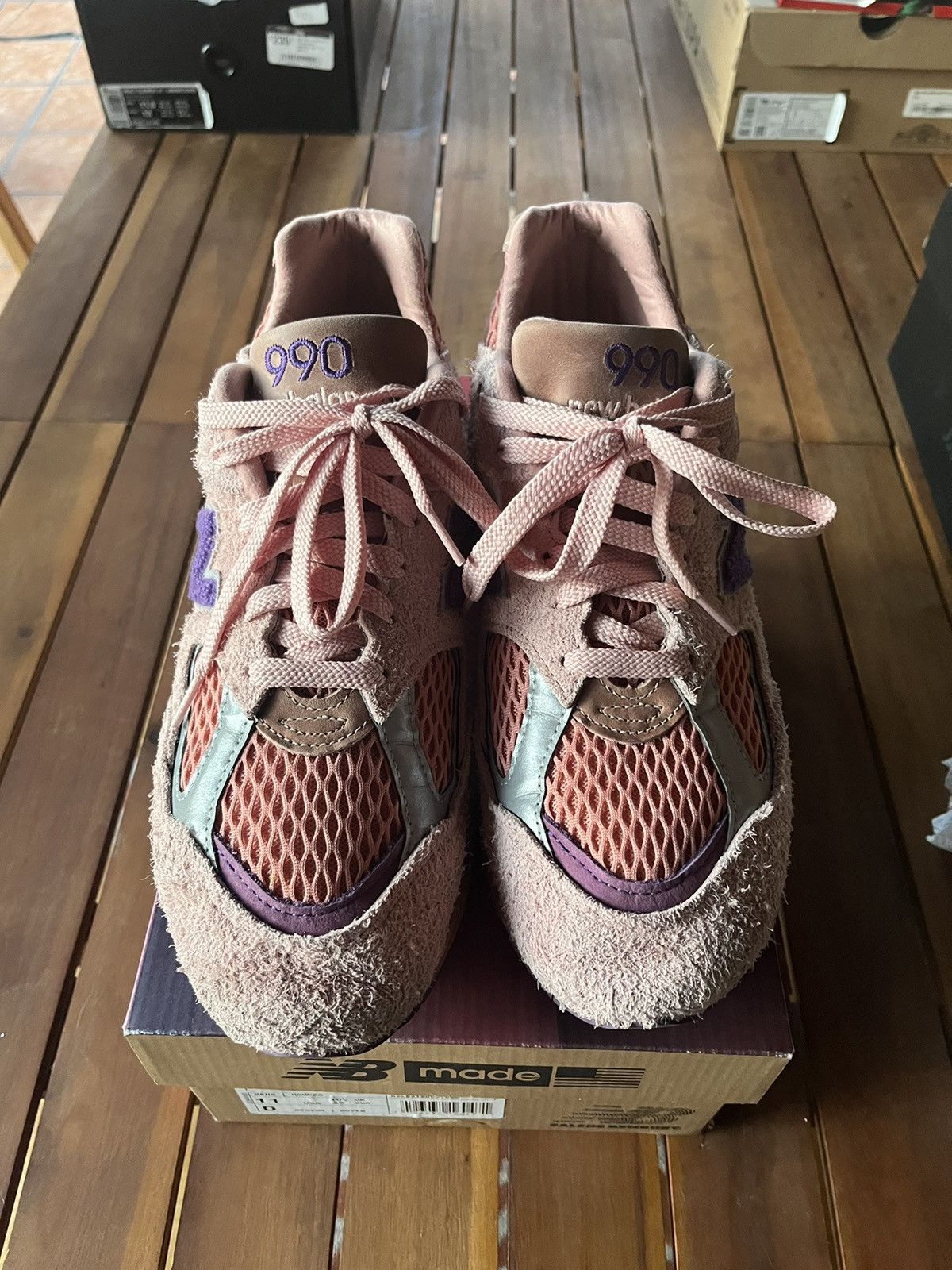image of Sand Be The Time New Balance 990V2 Shoes in Pink, Men's (Size 11)