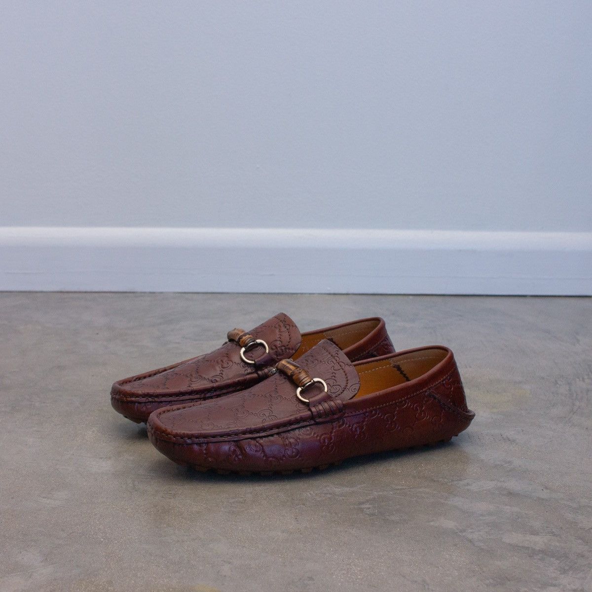 Gucci GUCCI Guccissima Brown Leather Drivers Bamboo Loafers Size US 8.5 / EU 41-42 - 4 Thumbnail