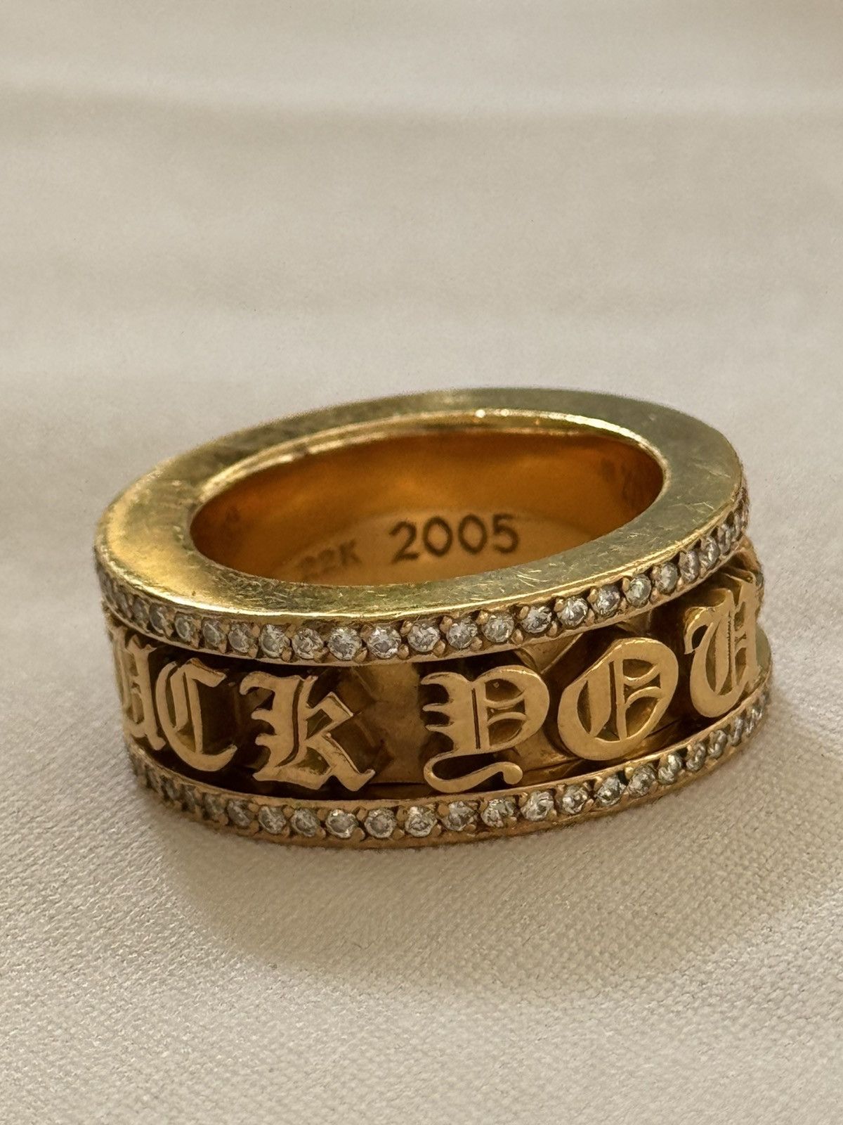 Chrome Hearts 1/1 SPINNING MECHANISM 22K GOLD DIAMOND F*** You RING Size ONE SIZE - 8 Thumbnail