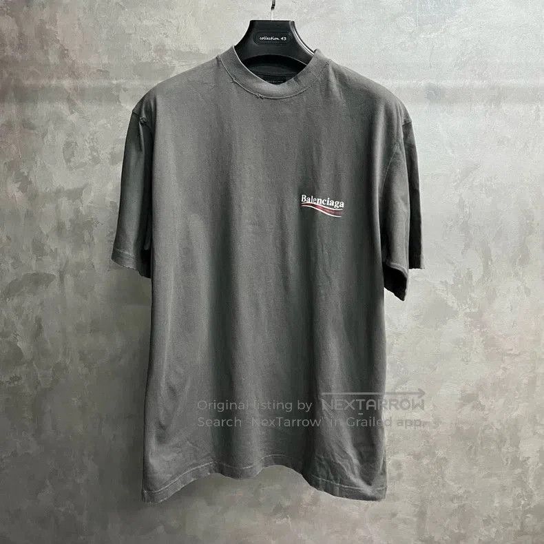 Balenciaga Gray Logo Print Short Sleeve T-shirt.
