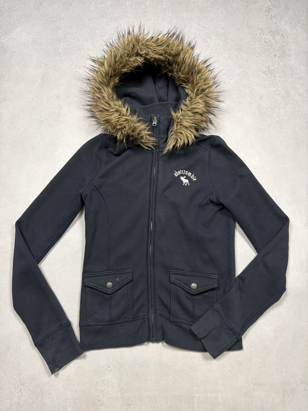 Vintage Abercrombie Zip Faux Fur Hoodie Mohair Fuzzy Y2K XS