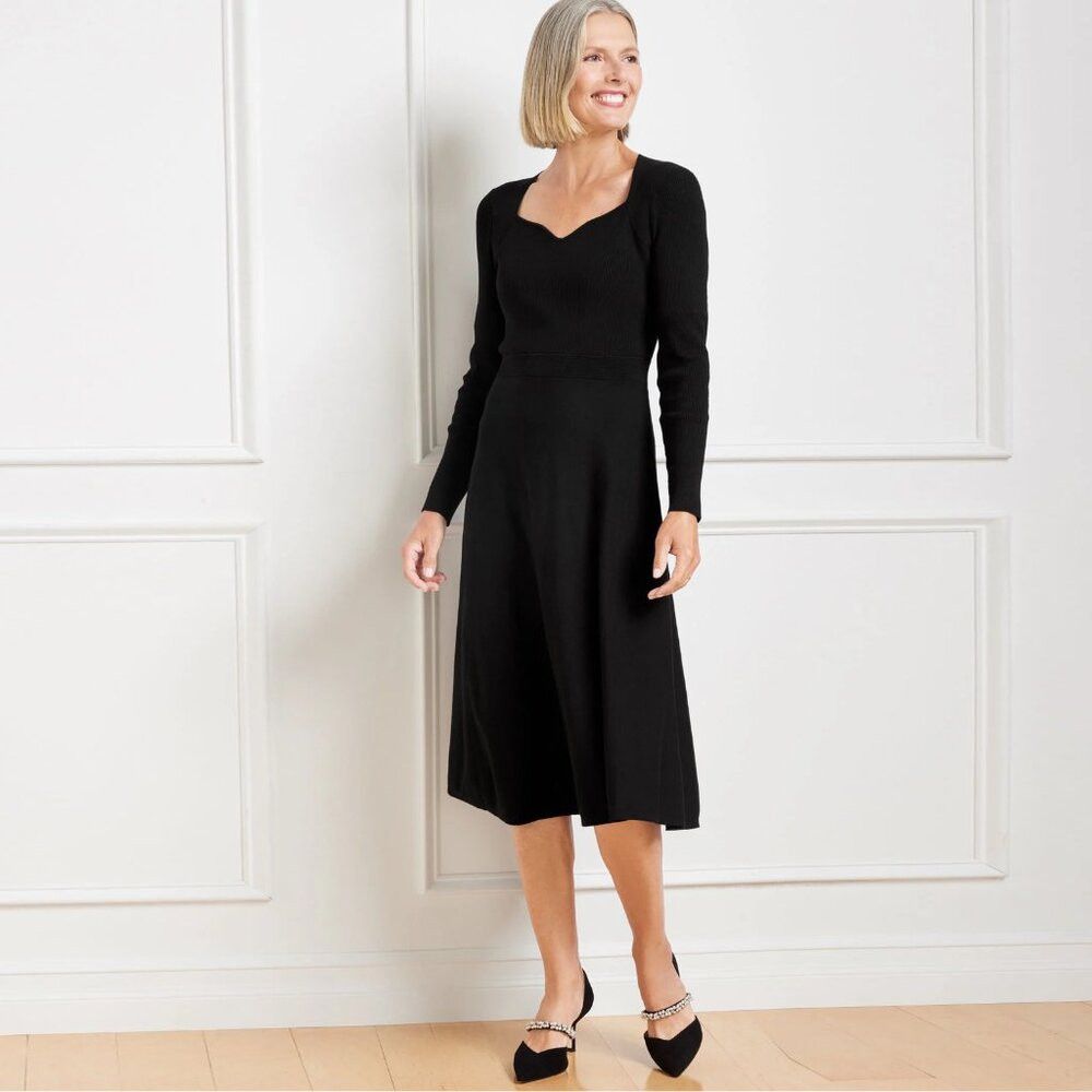 Talbots New Talbots Sweetheart Fit & Flare Sweater Black Dress Size Size L / US 10 / IT 46 - 1 Thumbnail