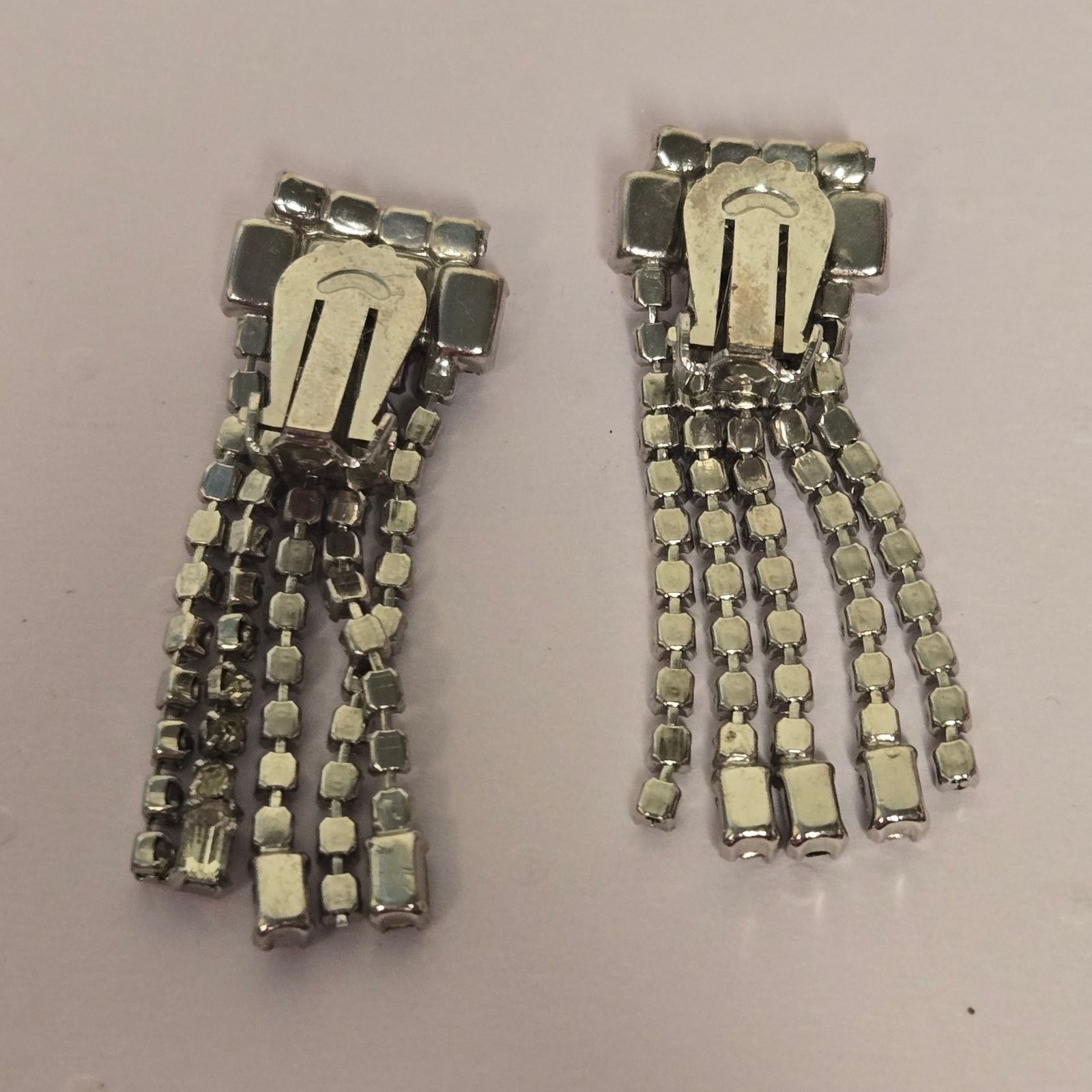 Vintage Vintage Clear Rhinestone Waterfall Clip On Earrings Size ONE SIZE - 5 Thumbnail
