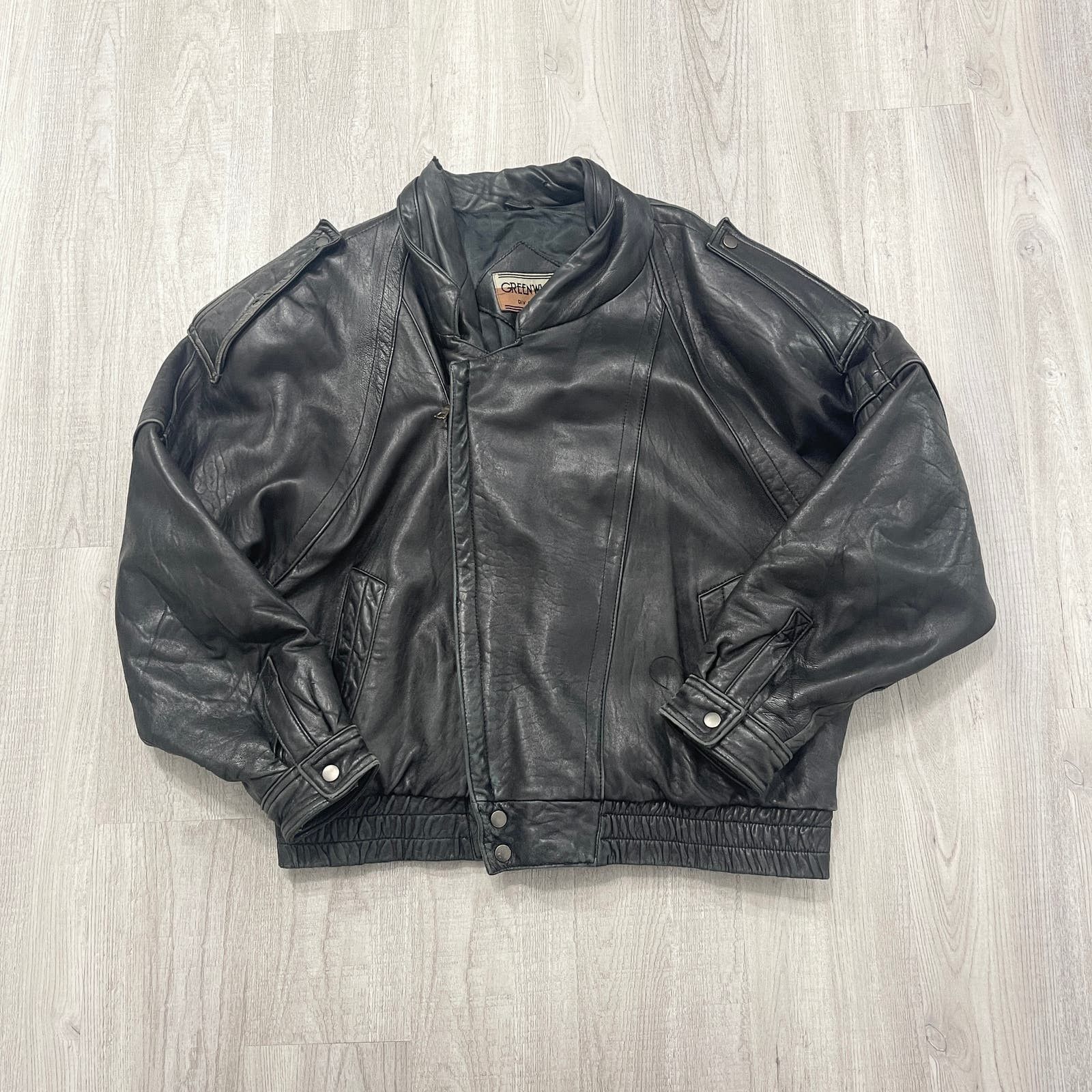 image of Vintage 90's Greenwich Div Of Midway Leather Biker Jacket in Black, Men's (Size XL)