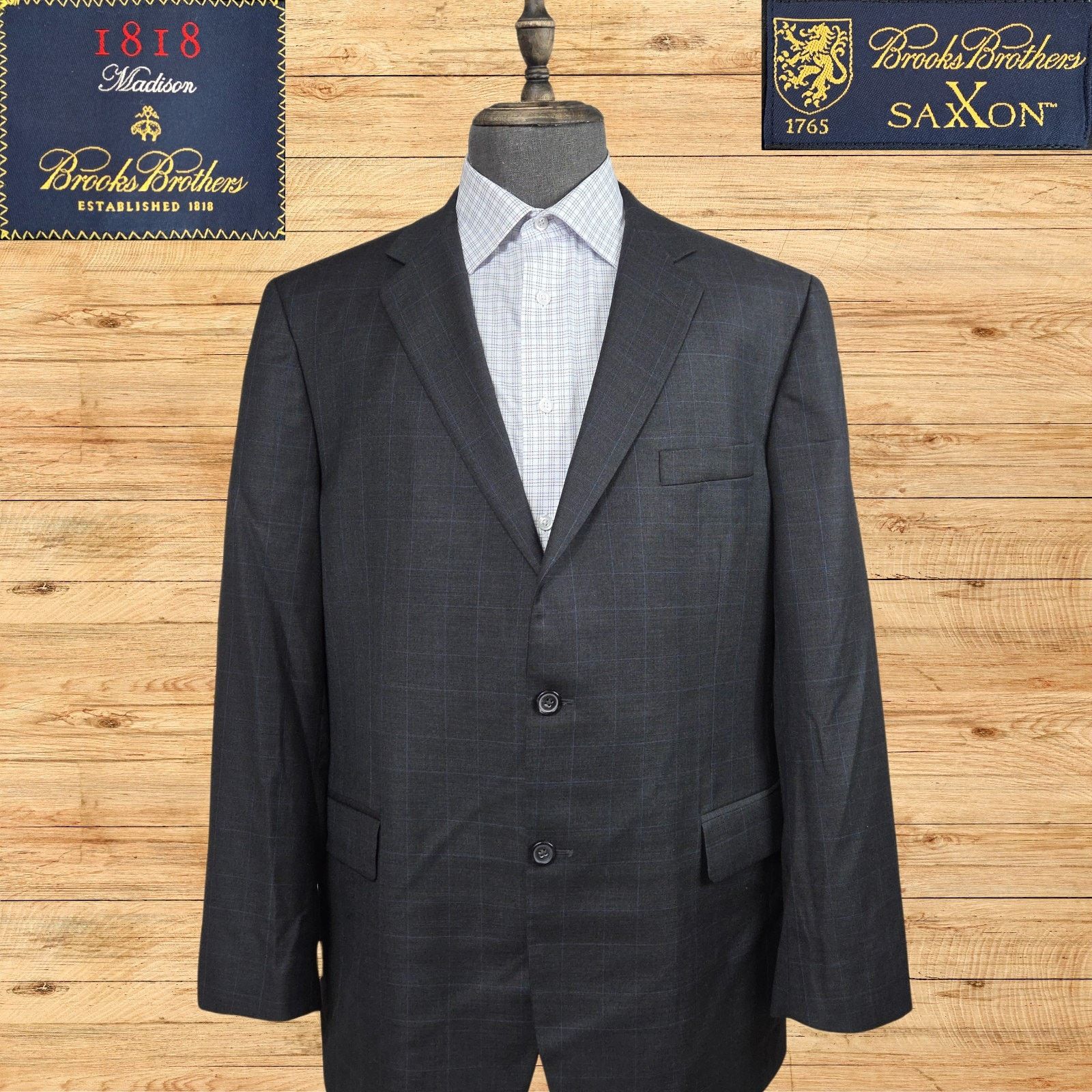 Brooks Brothers Brooks Brothers 1818 Madison Mens 46L Saxxon Wool Charcoal Size 46L - 1 Thumbnail