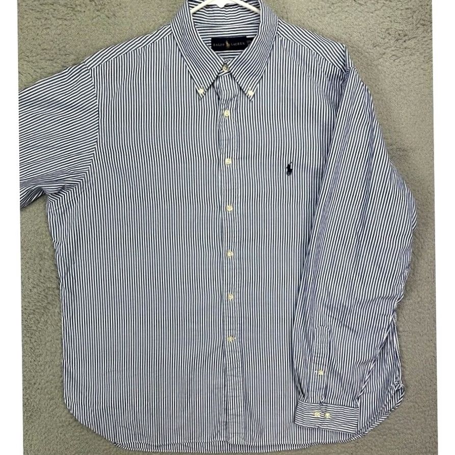 Ralph Lauren Ralph Lauren Shirt Men 17.5 36-37 Blue Pencil Striped Pony Dress Button Up Long Sleeve 100% Cotton Mens Size 48R - 2 Thumbnail