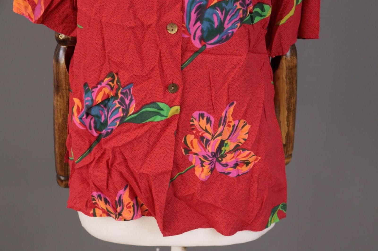 Christian Dior Monsieur Mondi The Company Red Floral Short Sleeve Blouse Shirt Size M / US 6-8 / IT 42-44 - 4 Thumbnail