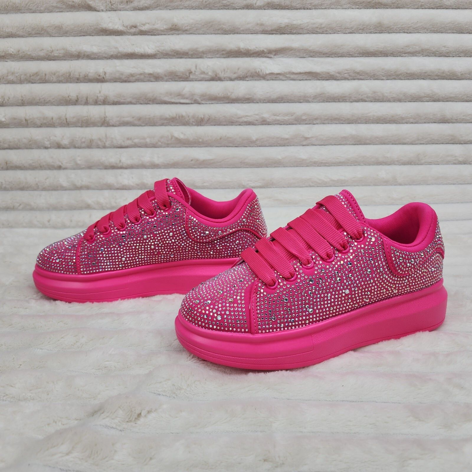 Other Cush Baby Bright Pink Fuchsia Rhinestone Sneakers Tennis Sho Size US 6 / IT 36 - 5 Thumbnail
