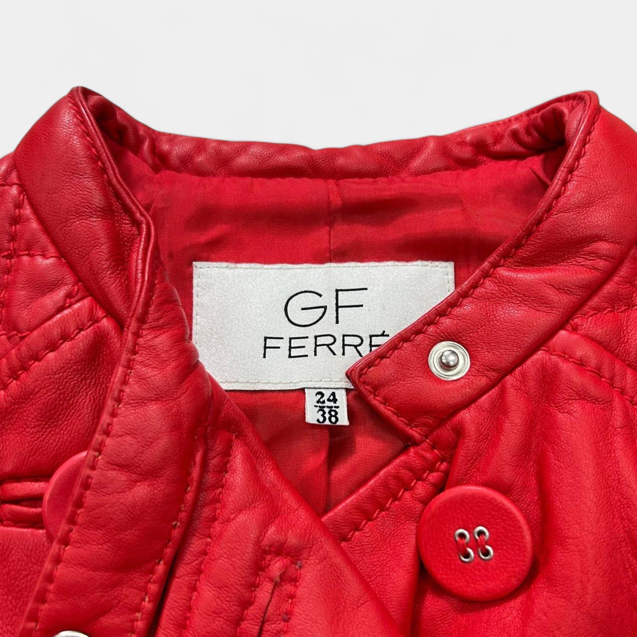 Gianfranco Ferre Gianfranco Ferré 1990s Quilted Red Leather Biker Jacket Size US S / EU 44-46 / 1 - 4 Thumbnail