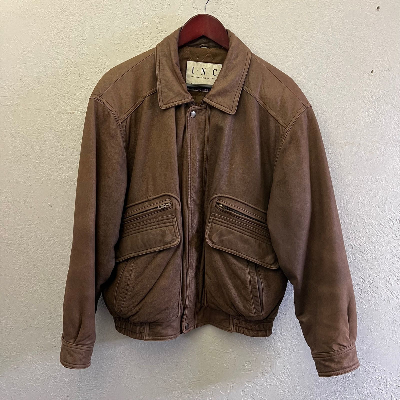 Vintage INC Leather Jacket Brown Zip Snap Front Quilted Lined Mens L Size US L / EU 52-54 / 3 - 1 Thumbnail
