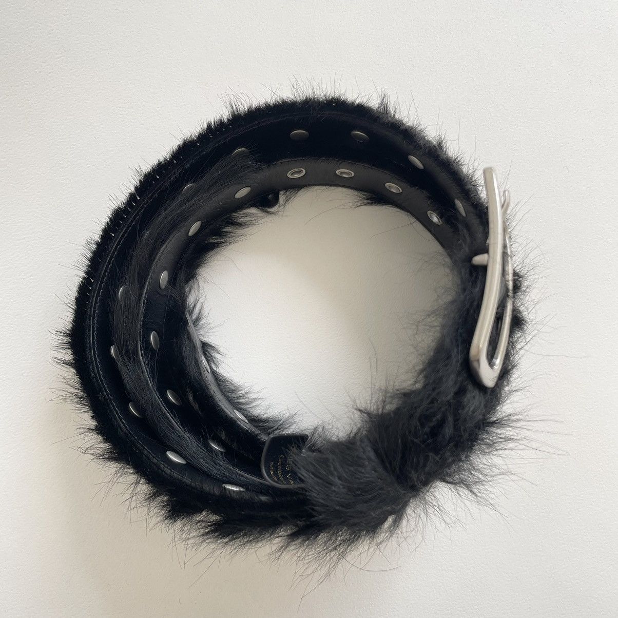 Dries Van Noten A/W 22 Studded Black Fur Belt Size 36 - 3 Thumbnail