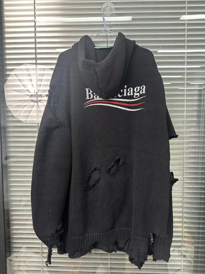 Balenciaga Balenciaga Fake two-piece printed logo distressed knit hoo Size US S / EU 44-46 / 1 - 2 Thumbnail