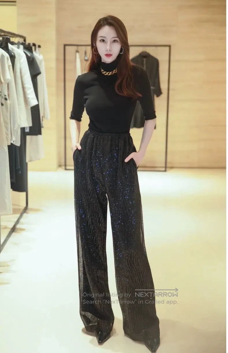 Brunello Cucinelli Brunello Cucinelli Sequined Silk Wide Leg Trousers Size 26" / US 2 / IT 38 - 7 Thumbnail