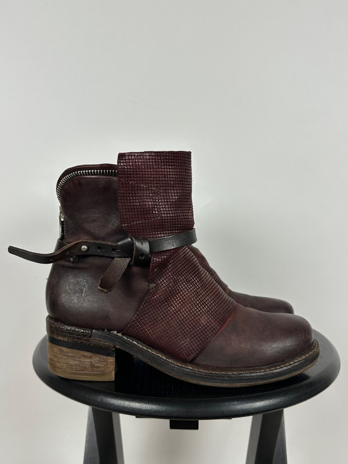 A.S.98 A.S.98. Airstep Burgundy Leather Biker Ankle Boho Boots Size US 9 / IT 39 - 5 Thumbnail