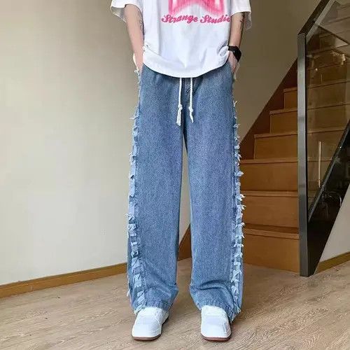 VIBE Retro High Street Raw Edge Loose Straight Jeans Size US 32 / EU 48 - 8 Thumbnail