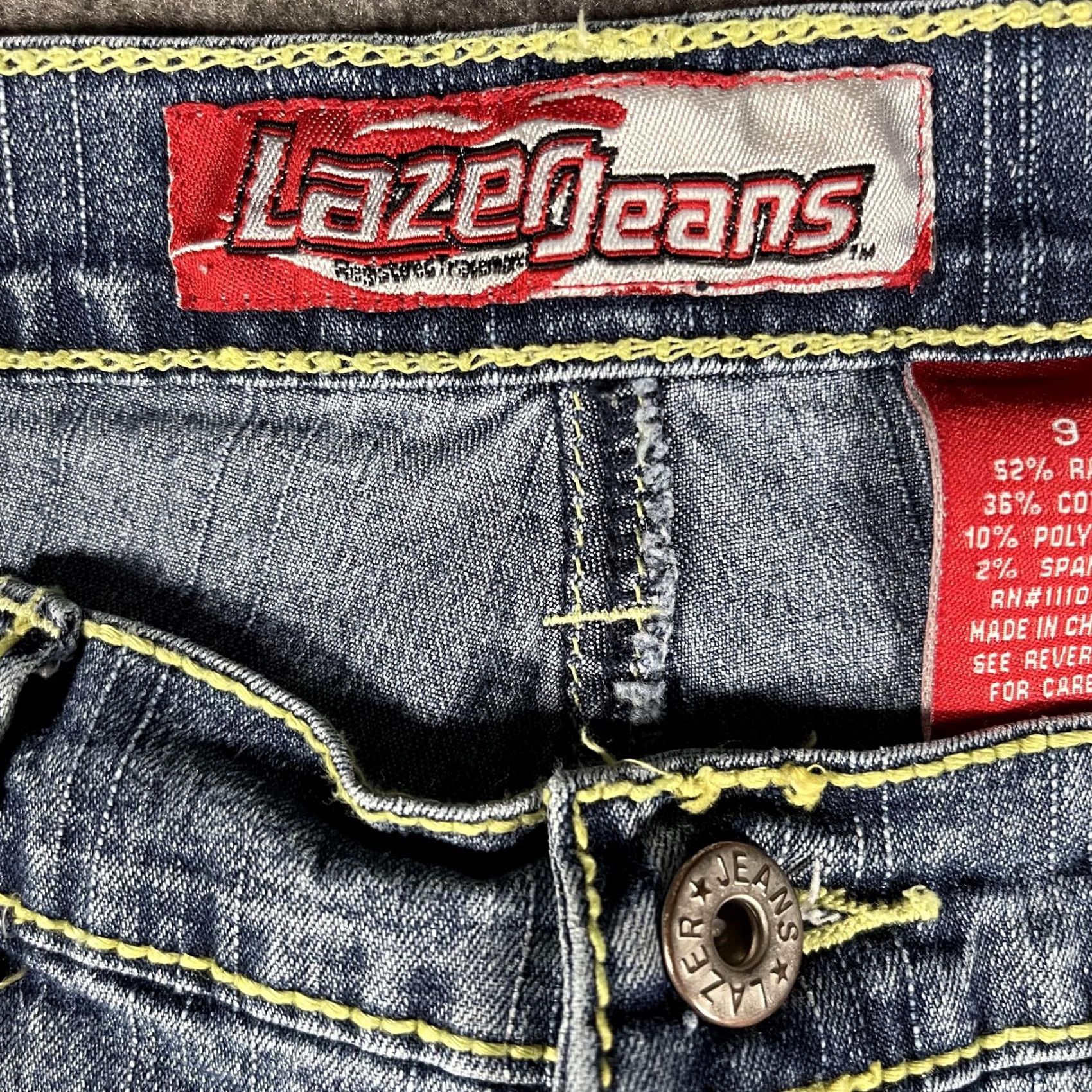 Vintage Lazer Jeans Womens 9 Blue Straight Low Rise Embroidered Pockets Stretch Denim Jeans Slim Straight Footwear: 5-Pocket Design Girls? Size 30" / US 8 / IT 44 - 4 Thumbnail