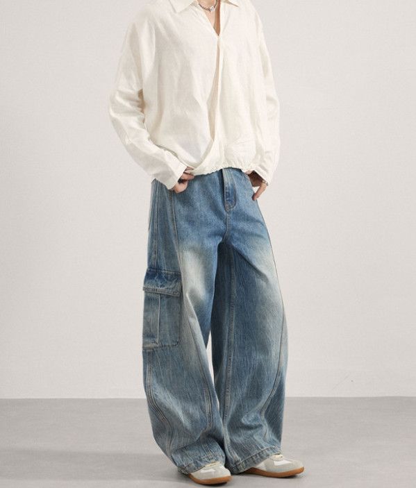 Vintage American-style multi-pocket washed wide-leg baggy jeans Size US 32 / EU 48 - 3 Thumbnail