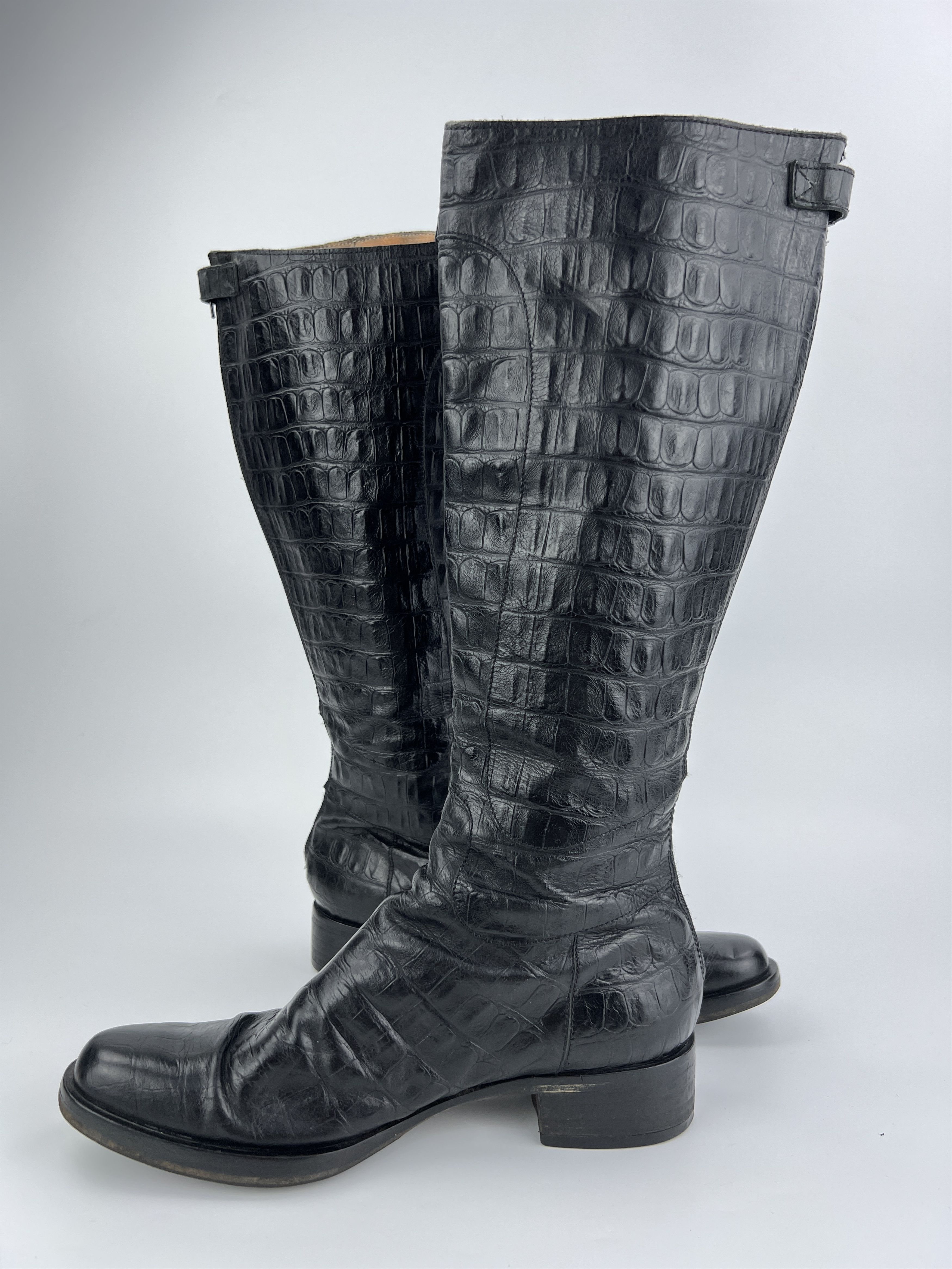 Max Mara Vintage Max Mara Crocodile Pattern Black Leather High Boots Size US 9 / IT 39 - 6 Thumbnail