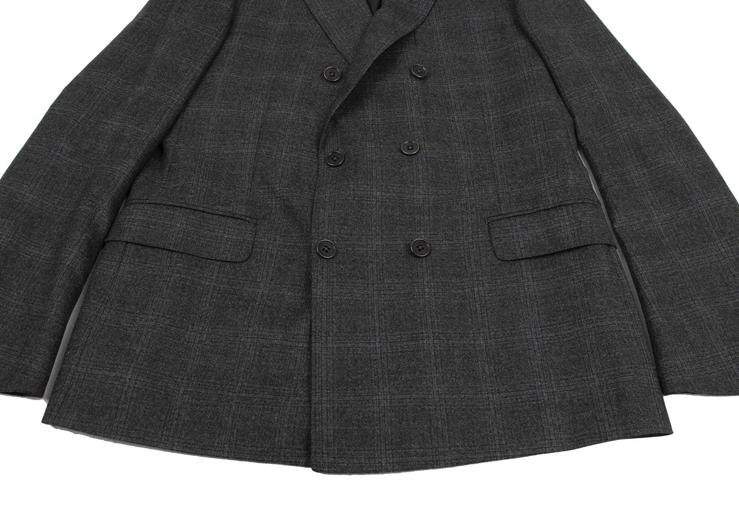 Armani Collezioni Wool Glen Check Peak Lapel Double Jacket in Charcoal Navy Size US XXS / EU 40 - 8 Thumbnail