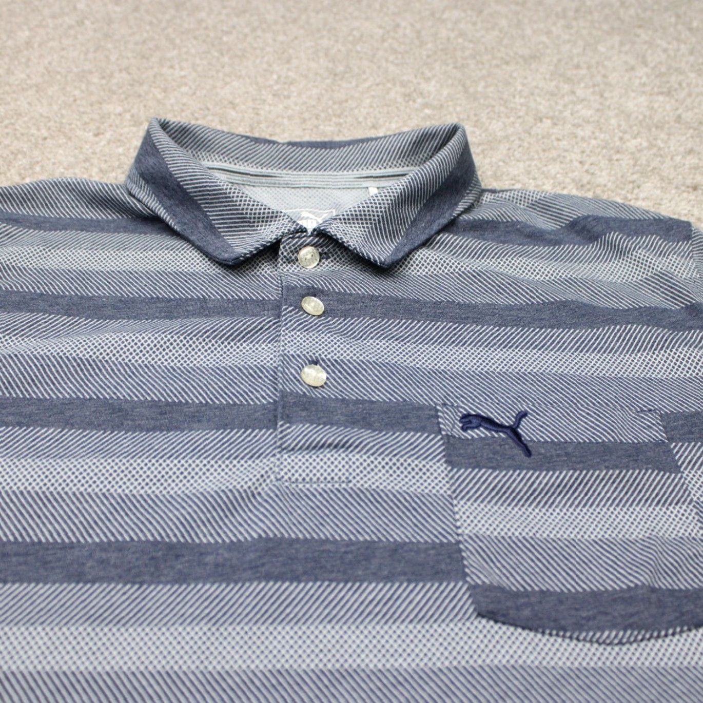 Puma PUMA Polo Shirt Mens Large Blue Striped Short Sleeve Polo Shirt Size US L / EU 52-54 / 3 - 5 Thumbnail