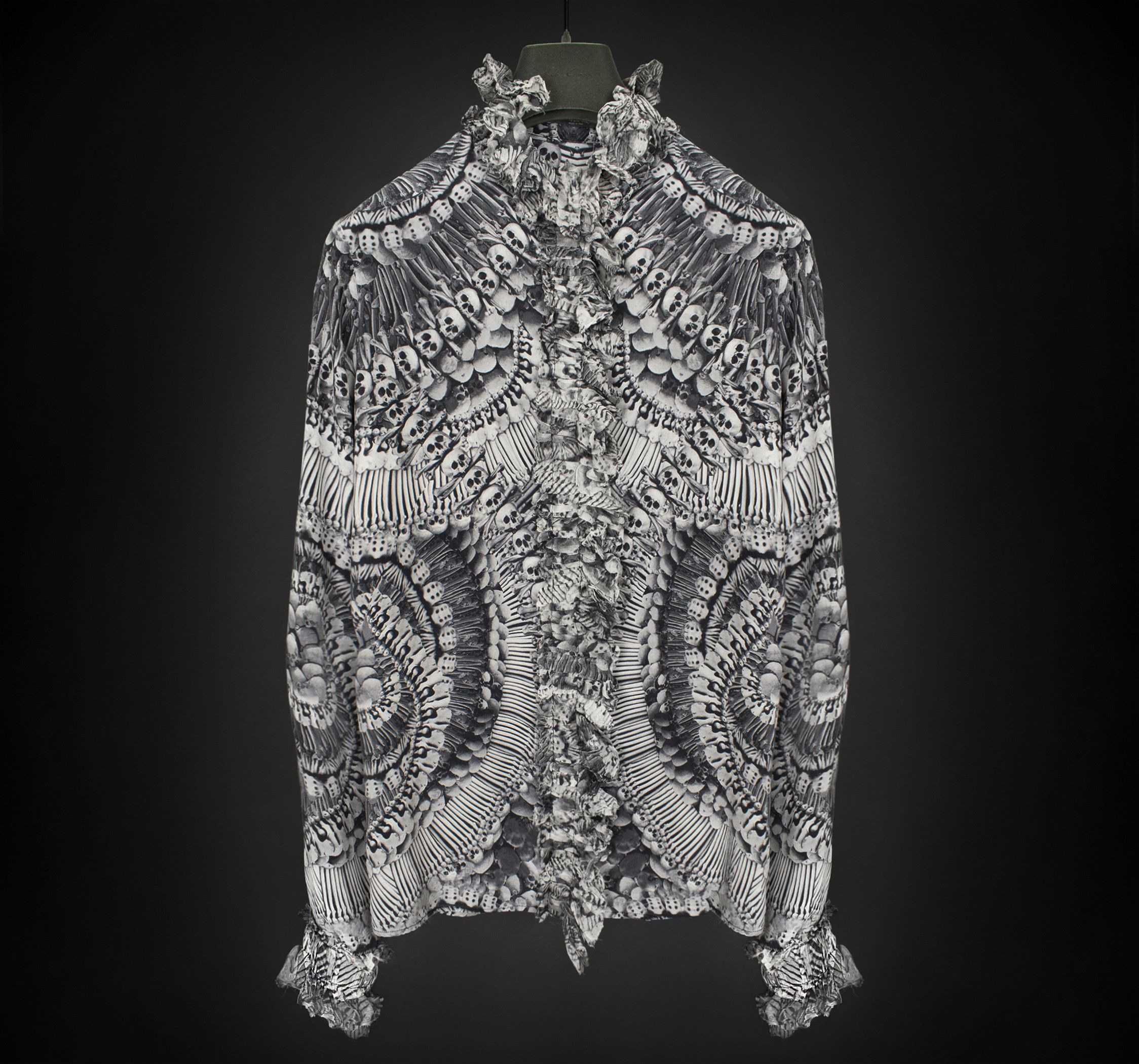 image of Alexander Mcqueen Catacombs Skull Printed Blouse 100% Silk, 2010, Iconic in Gray/Black, Women's (Si