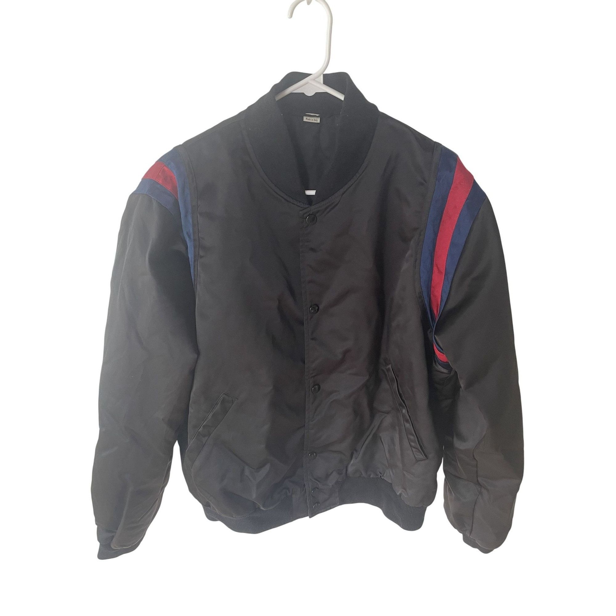Gucci Gucci Band Black Nylon Bomber Jacket With Red & Blue Stripes Size US L / EU 52-54 / 3 - 1 Thumbnail