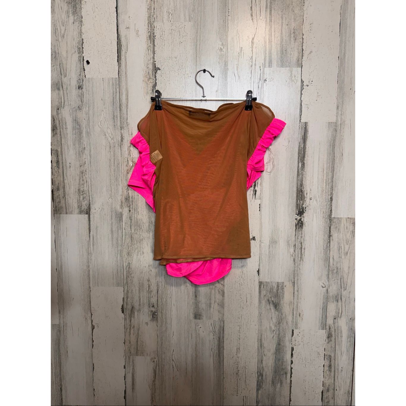 Other AKIRA Pink & Brown Sheer Mesh Wrap Top 3X Off Shoulder V-Nec Size 3XL / US 20-22 - 5 Thumbnail