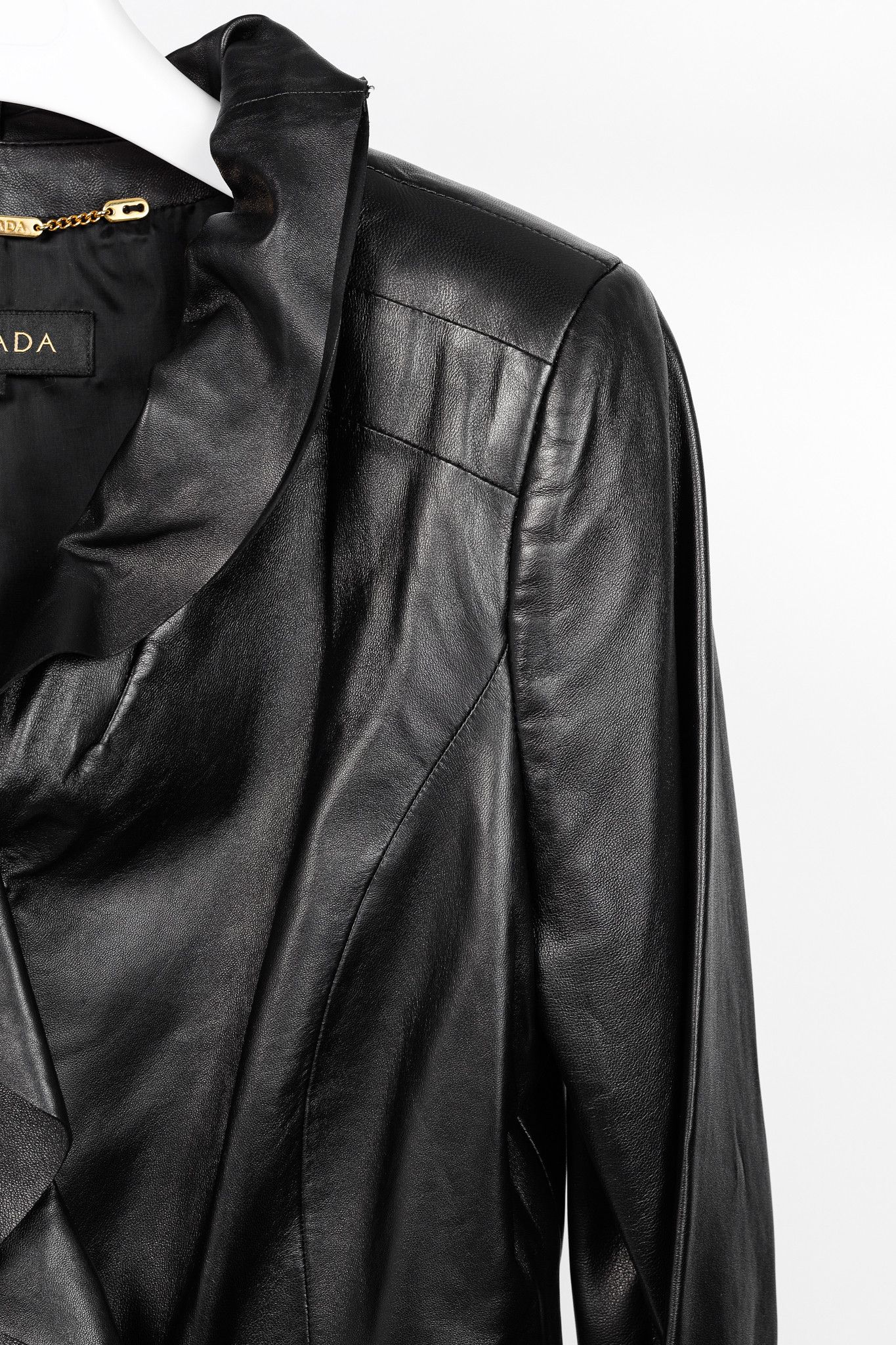Escada Escada Luloo Black Leather Ruffle-Trim Jacket Size M / US 6-8 / IT 42-44 - 5 Thumbnail