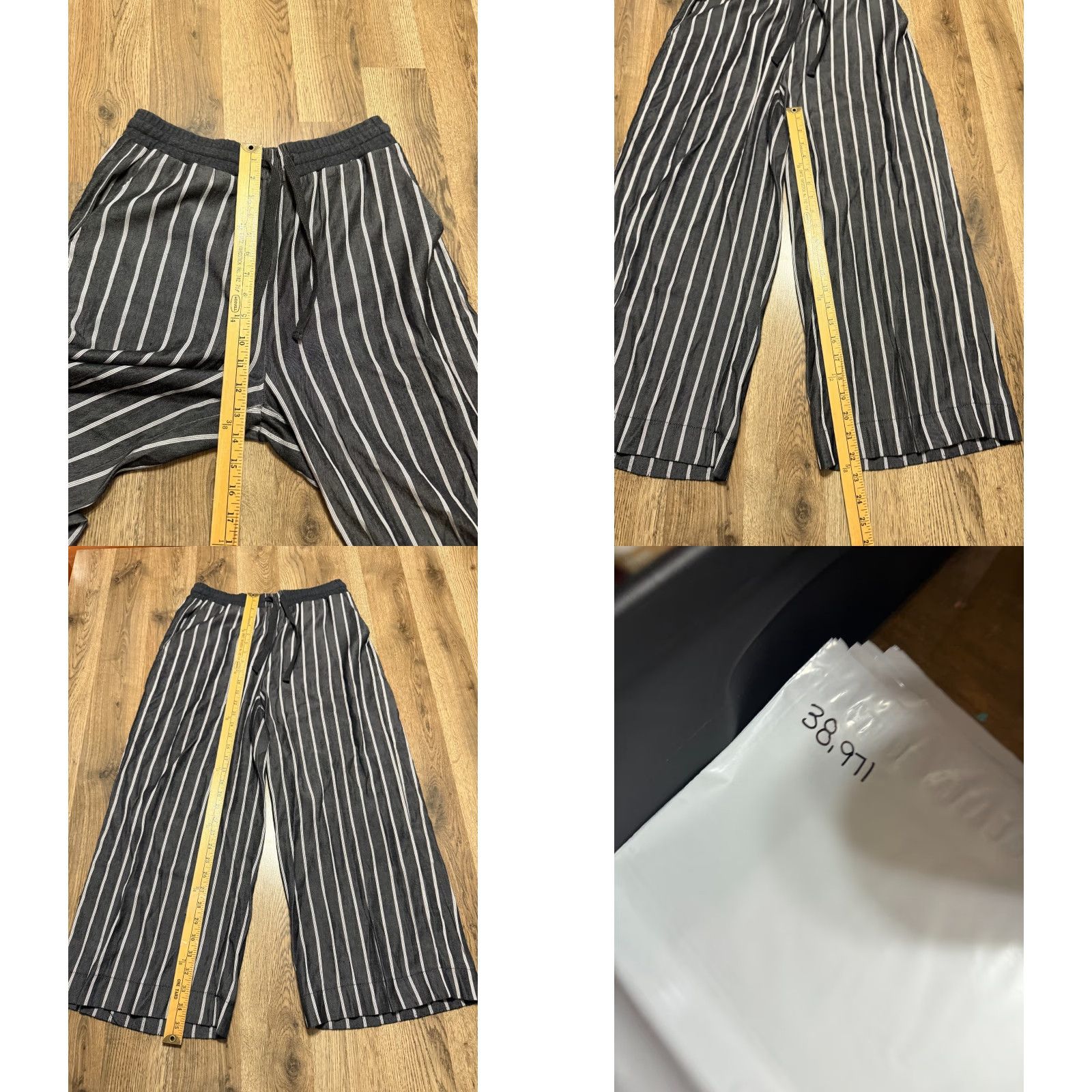 Vintage Hem & Thread Pants Women's Medium Gray White Stripe Pull On Tie Waist Wide-Leg Ankle Pants Mens? Womens Size 32" / US 10 / IT 46 - 8 Thumbnail