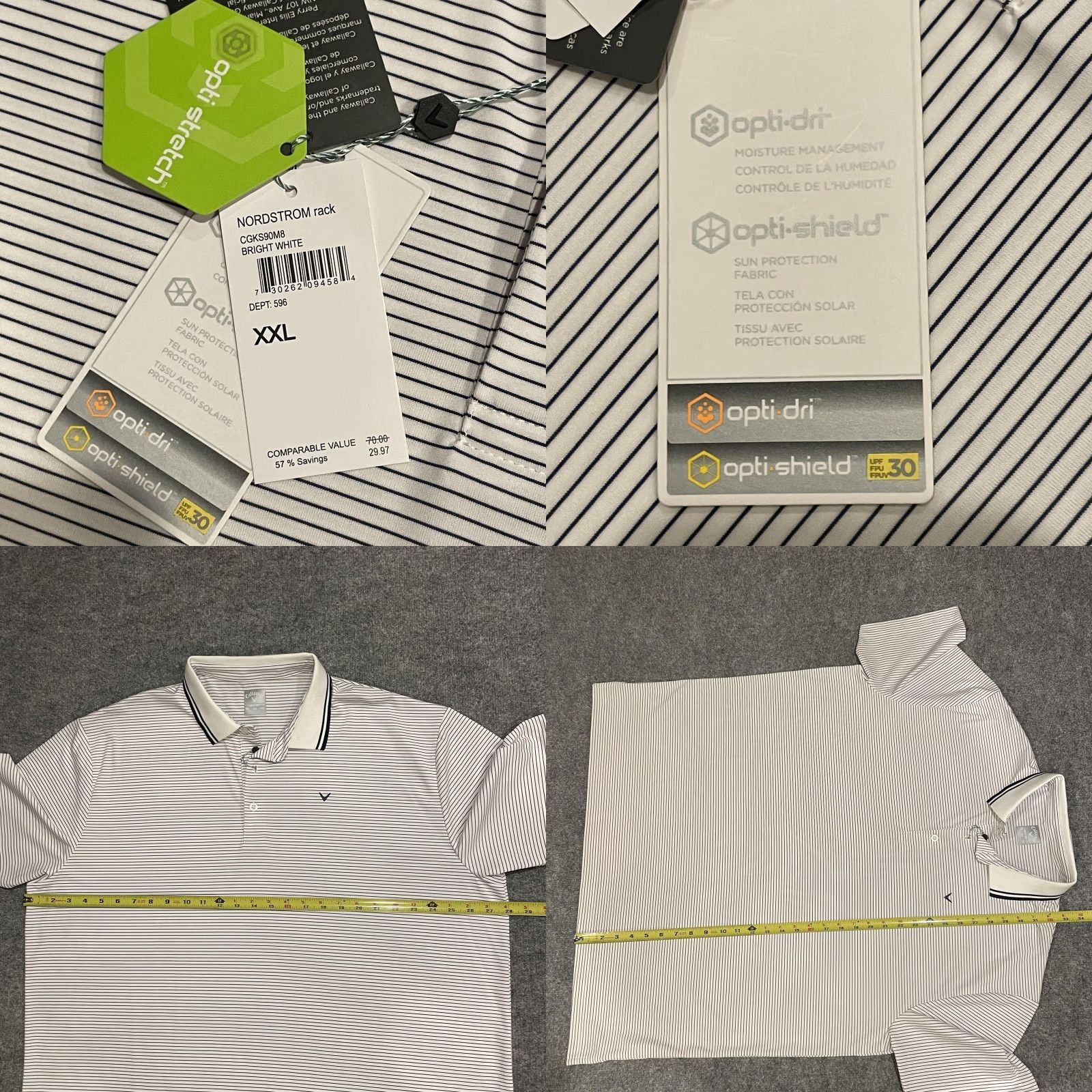 Callaway NWT Callaway Polo Shirt Mens 2XL White Navy Stripe Opti-Dri Opti-Shield Golf Short Sleeve Collared Size US XXL / EU 58 / 5 - 8 Thumbnail