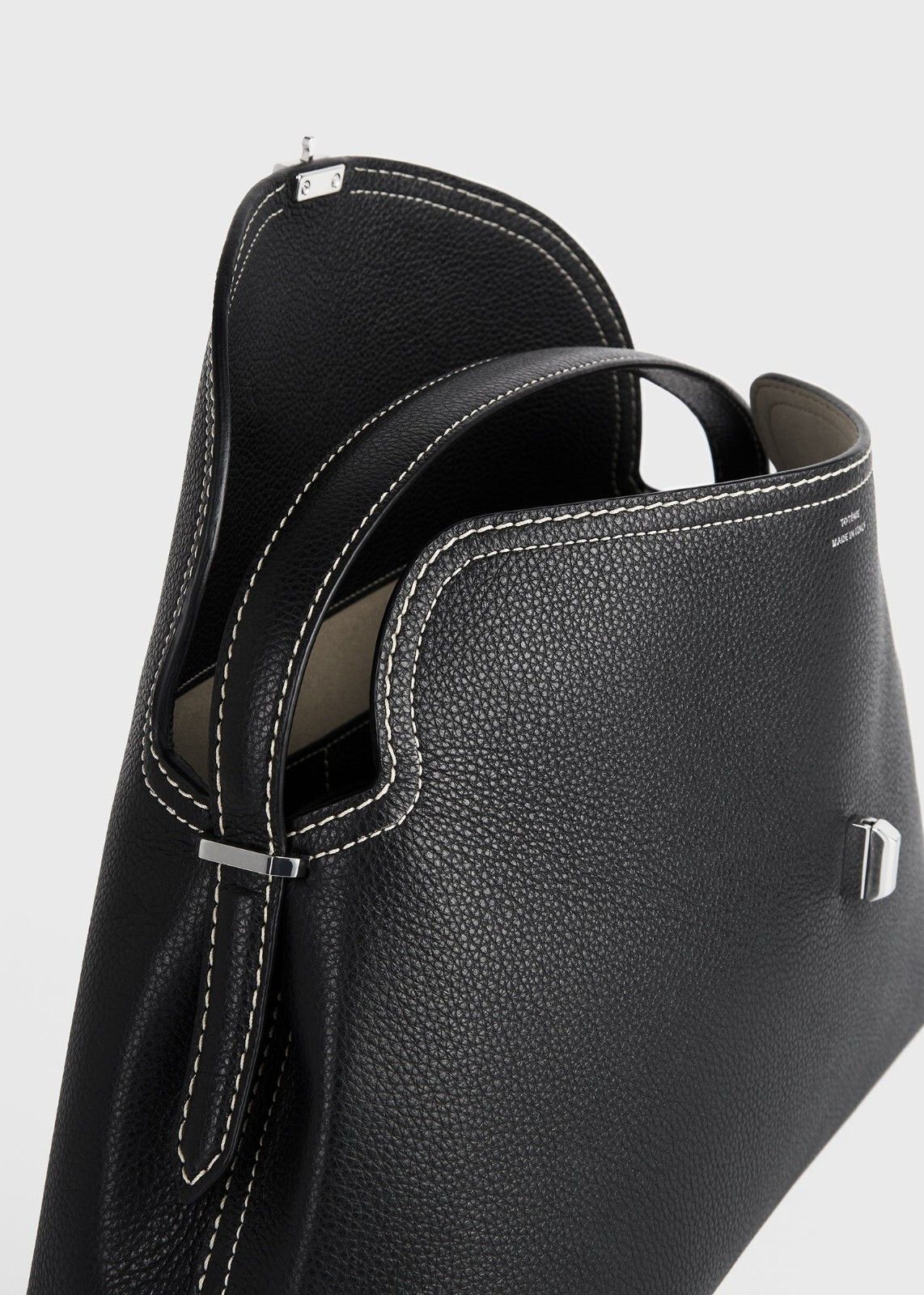 Toteme TOTEME T-Lock Black/Silver Grained Leather Top Handle Size ONE SIZE - 3 Thumbnail