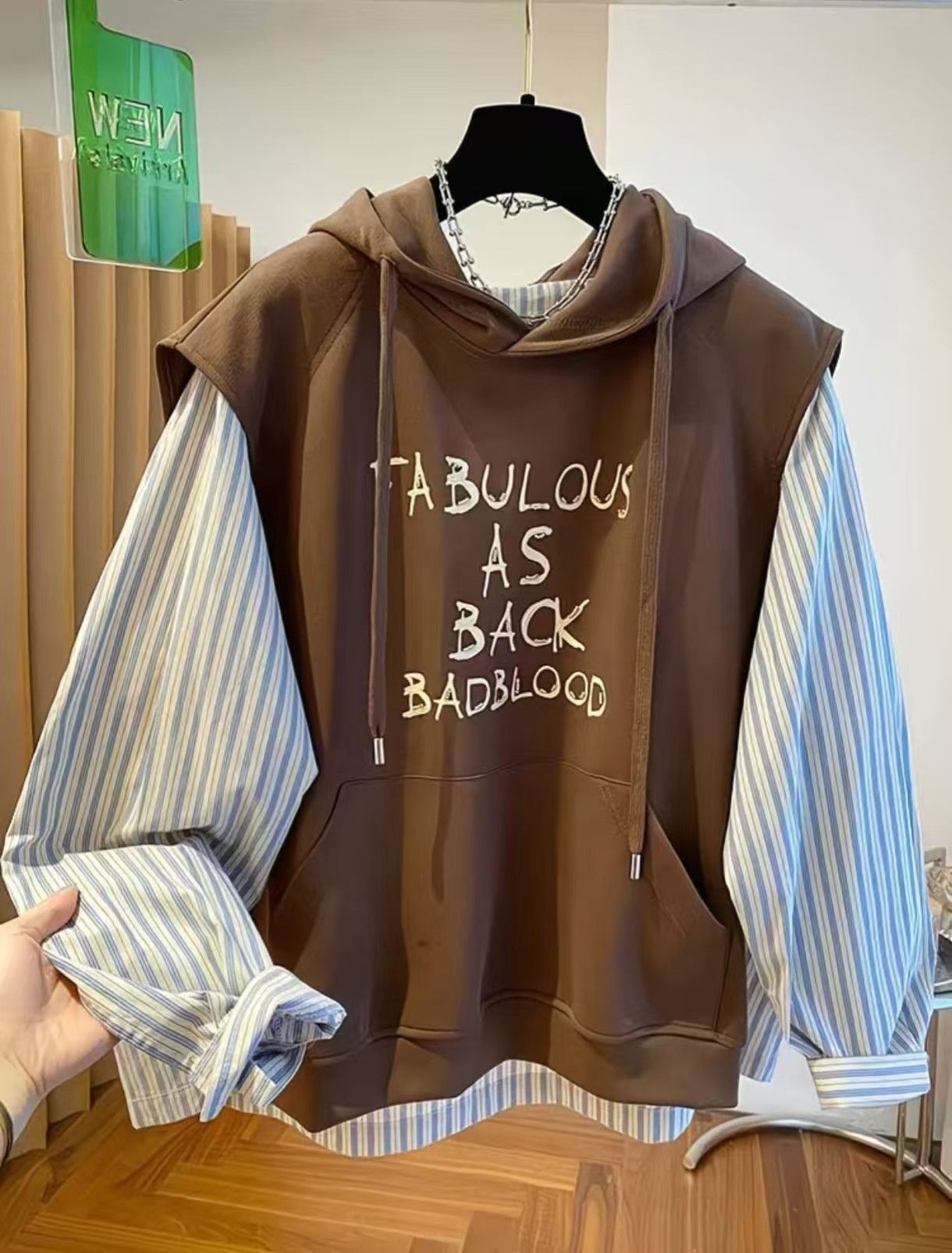 Vintage Contrast Stripe Hooded Sweatshirt Size US M / EU 48-50 / 2 - 2 Thumbnail