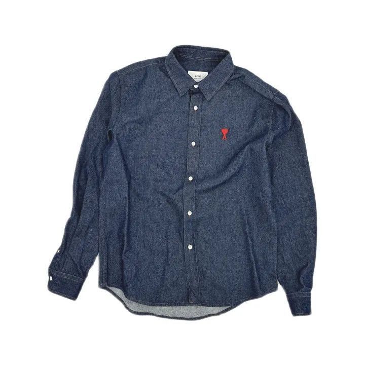 AMI AMIPARIS Blue Logo Embroidered Denim Jacket -2507 Size US M / EU 48-50 / 2 - 1 Thumbnail
