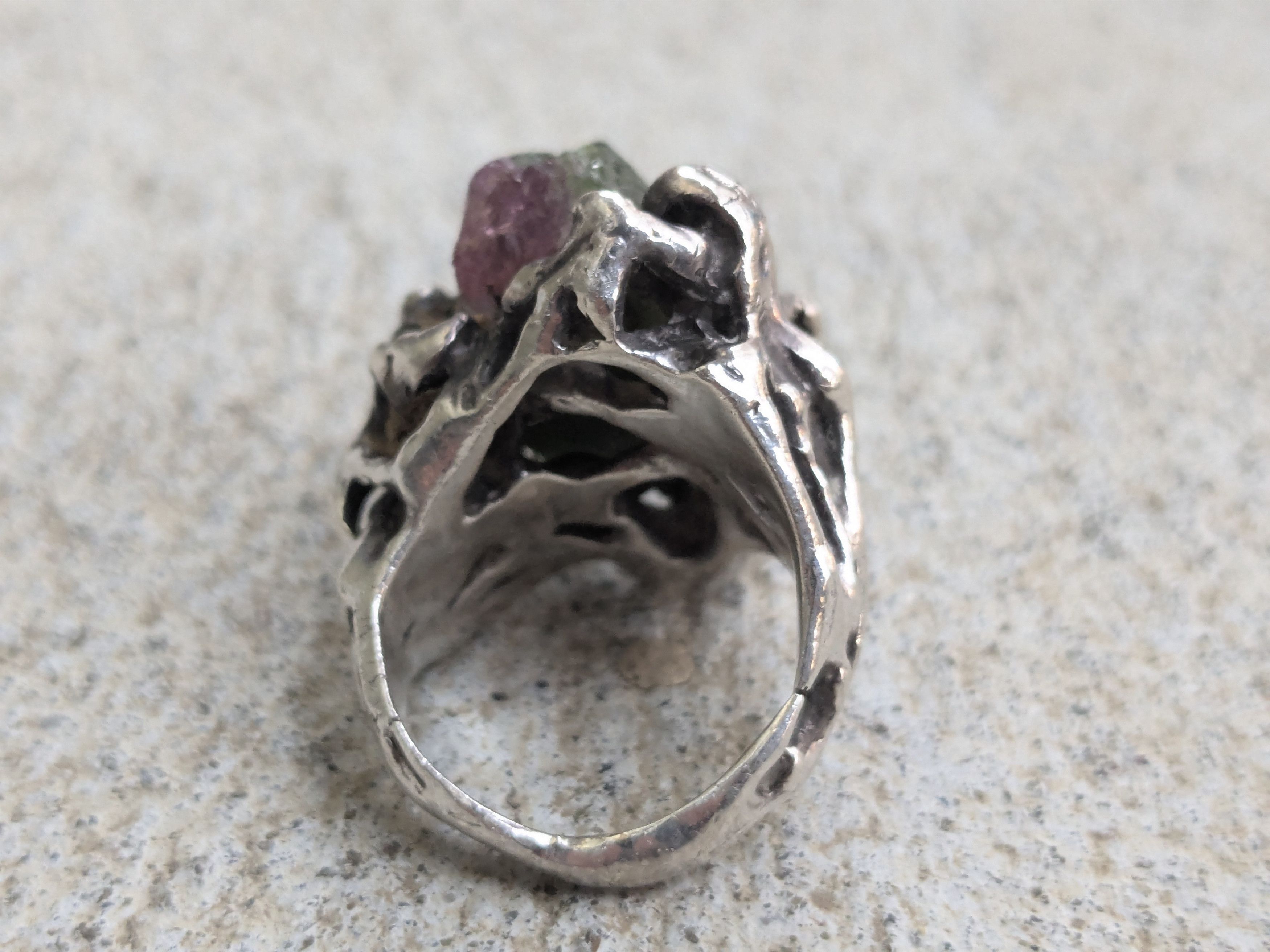 Vintage Vintage Sterling Silver Ring Watermelon Tourmaline Brutalist Size ONE SIZE - 13 Thumbnail