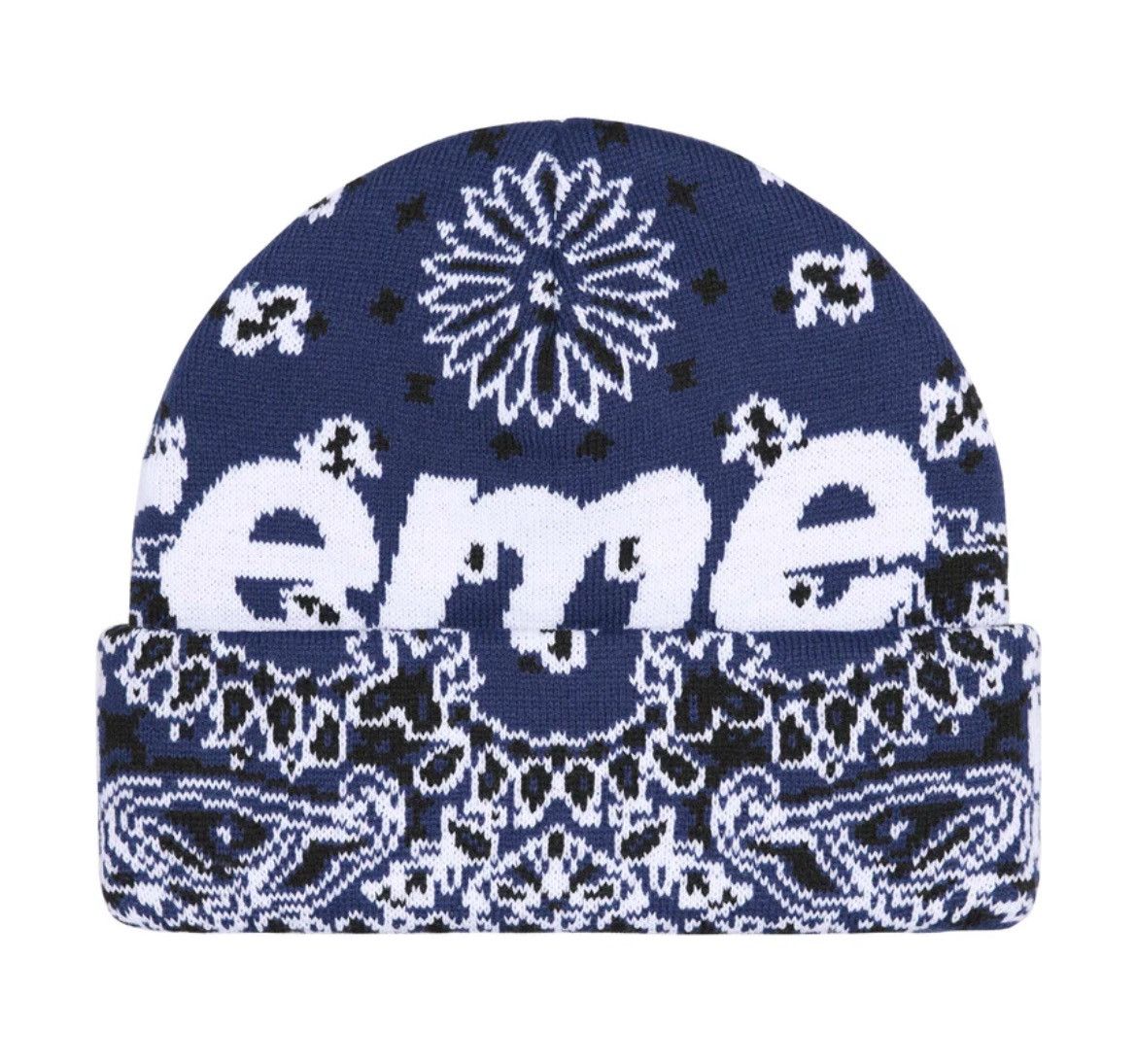 Supreme × Vintage Supreme Navy Bandana Big Logo Beanie Size ONE SIZE - 2 Thumbnail