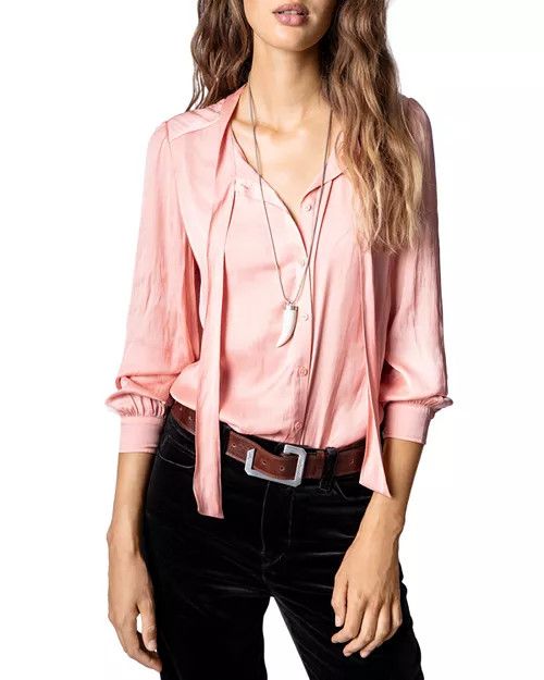 Zadig & Voltaire Zadig & Voltaire Tie-Neck Top Rose Taos Satin Blouse Size M / US 6-8 / IT 42-44 - 2 Thumbnail
