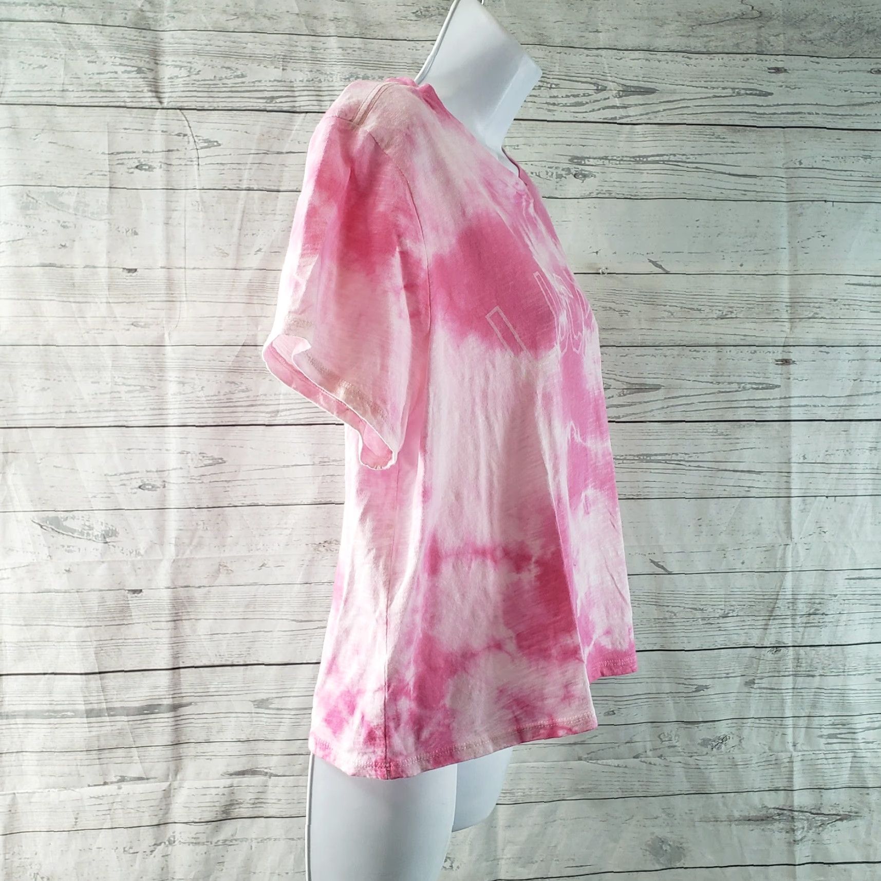 Lucky Brand Lucky Brand Womens Tee Shirt Sz Large Pink Tie Dye Short Sleeve Cotton Size 36" / US 14 / IT 50 - 4 Thumbnail