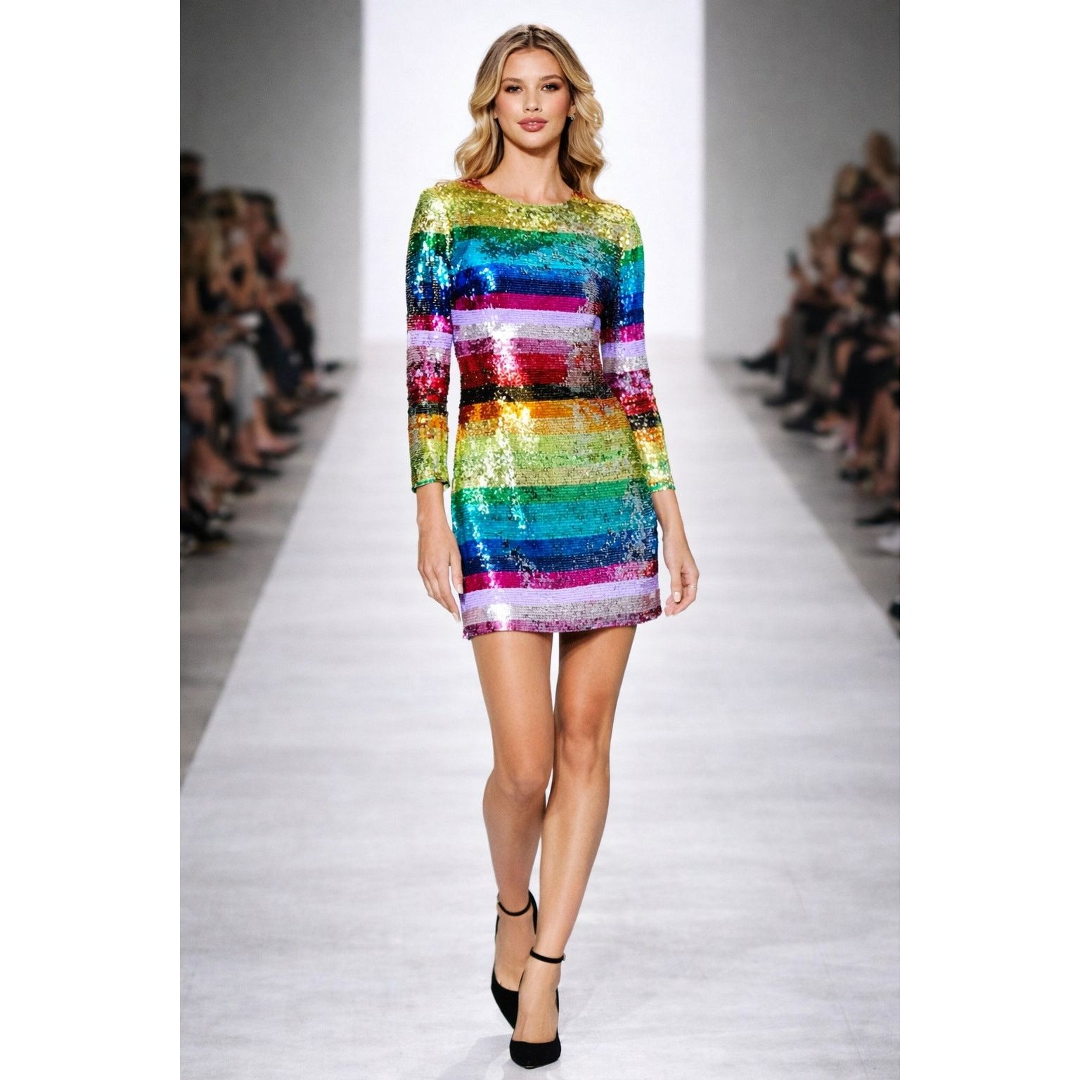 Other Mac Duggal Rainbow Sequin Mini Long Sleeve Dress Pride 6 Size M / US 6-8 / IT 42-44 - 1 Thumbnail