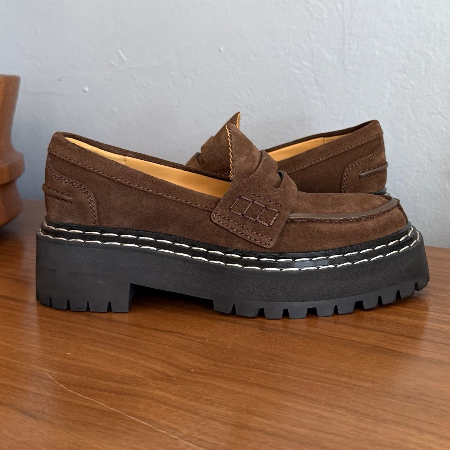 Proenza Schouler Proenza Schouler Suede Lug-Sole Penny Loafers Size 36.5 Brown Excellent Cond. Size US 7 / IT 37 - 3 Thumbnail