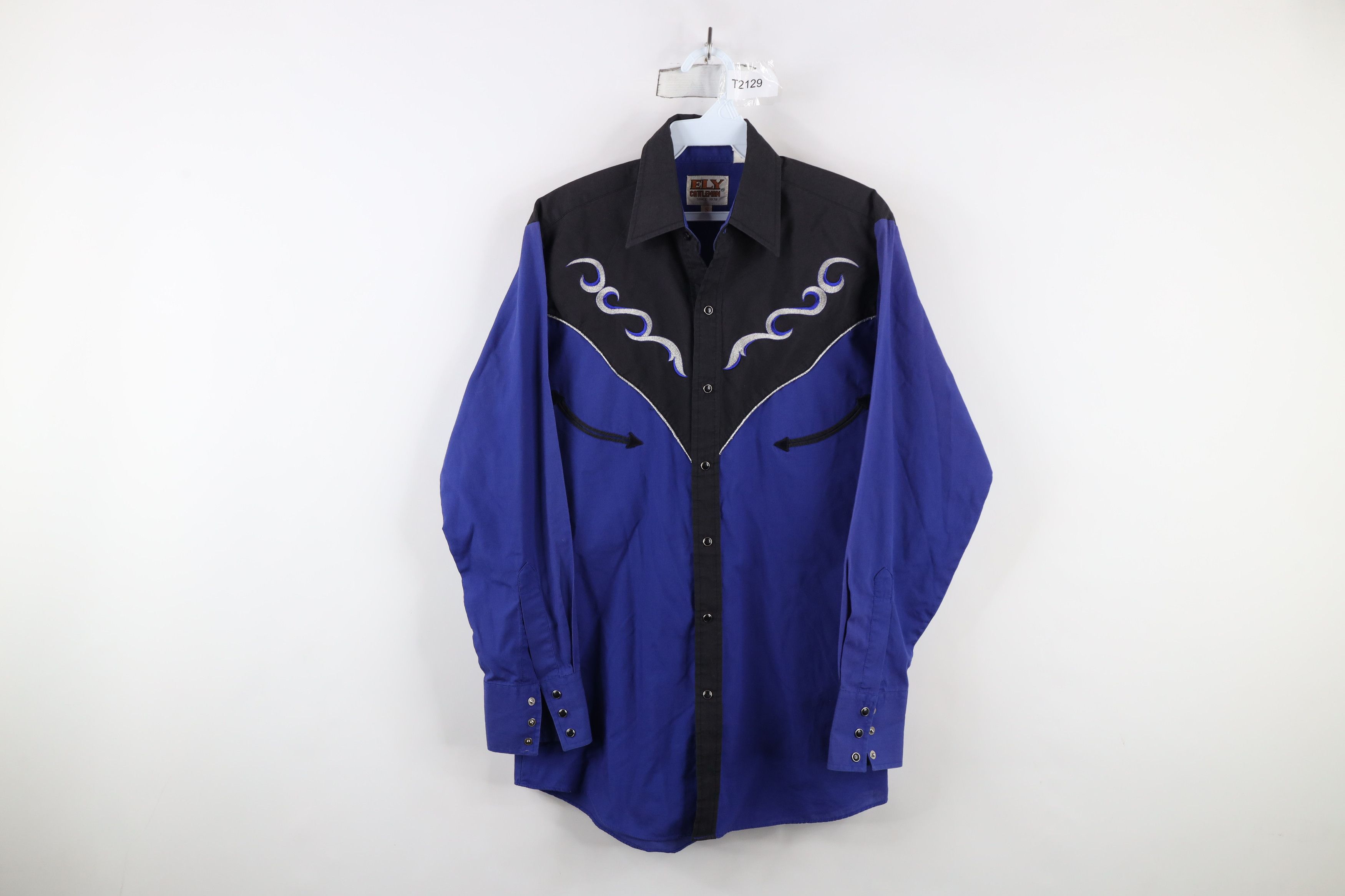 Vintage Vintage 90s Rockabilly Western Tribal Snap Button Shirt Blue Size US S / EU 44-46 / 1 - 1 Thumbnail