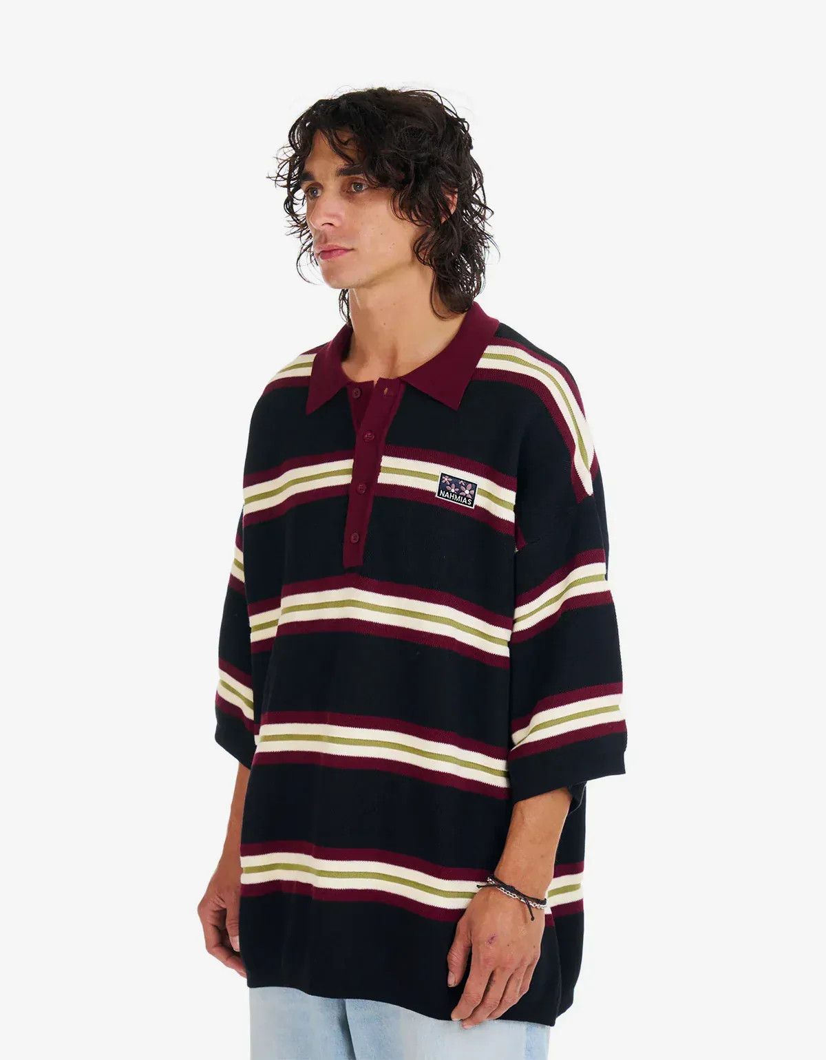 Nahmias Nahmias Black Striped Knit Short Sleeve Polo Shirt Size US XS / EU 42 / 0 - 2 Thumbnail