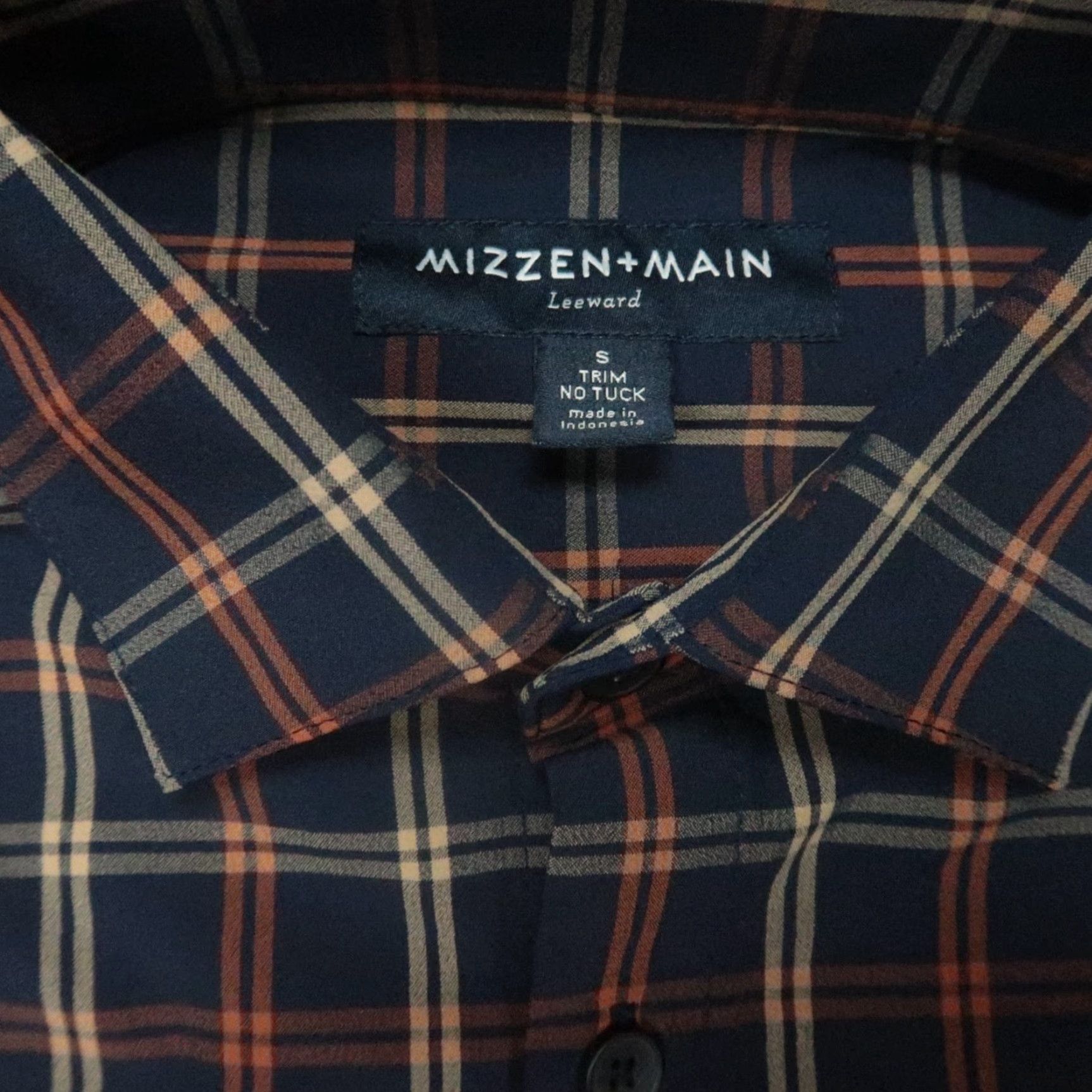 Mizzen+Main Mizzen+Main Shirt Mens Small Blue Orange Plaid Trim Button Long Sleeve No Tuck Size US S / EU 44-46 / 1 - 3 Thumbnail