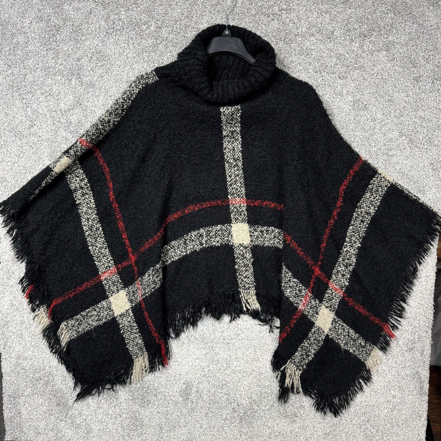 Vintage VINTAGE Plaid Turtleneck Cape Poncho Shawl Fringe Knit Cozy Cabincore Lagenlook Layering Size ONE SIZE - 4 Thumbnail