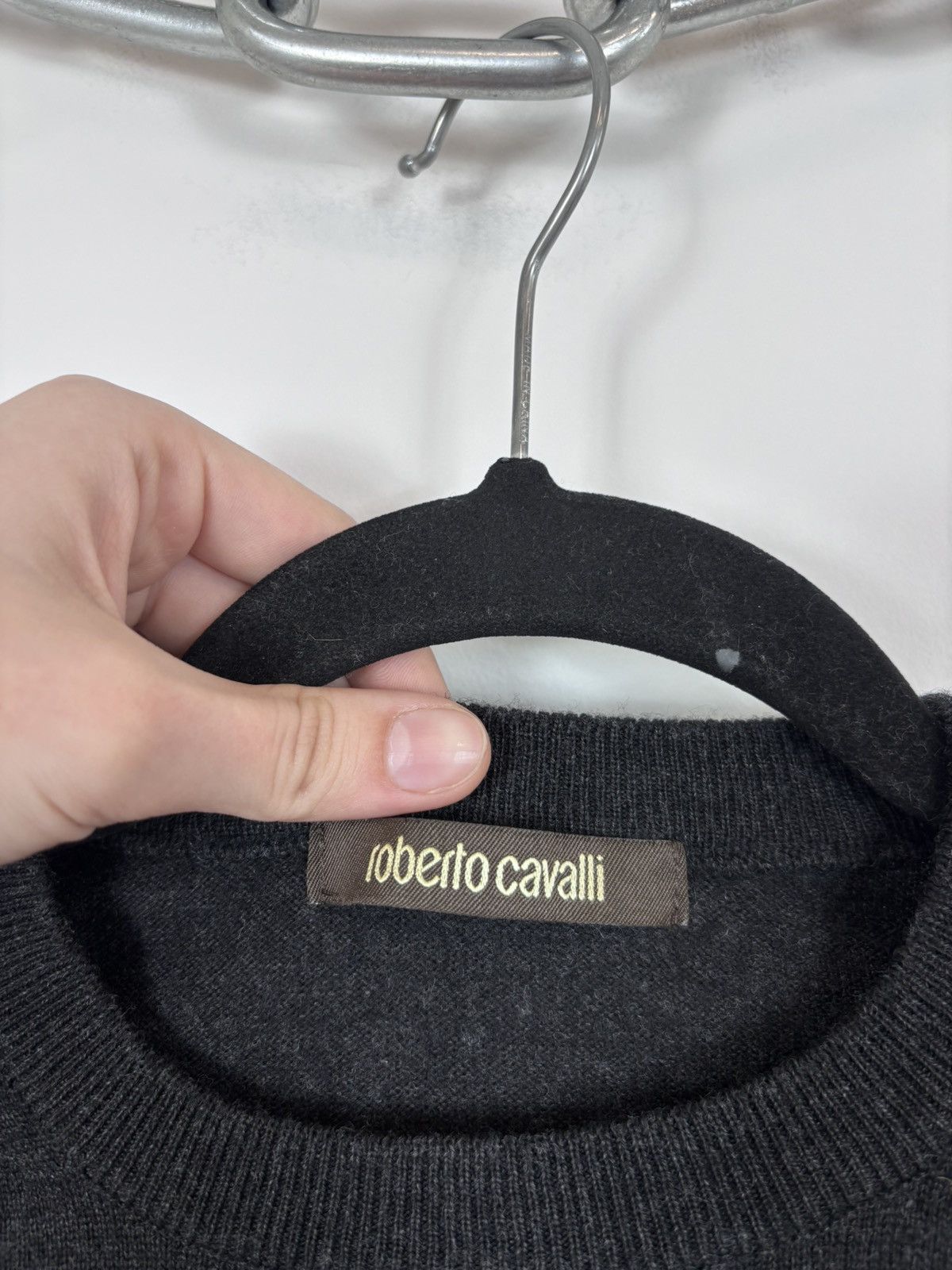 Roberto Cavalli Roberto Cavalli Men’s Dark Grey/Black Acrylic Wool Sweater Size US L / EU 52-54 / 3 - 8 Thumbnail