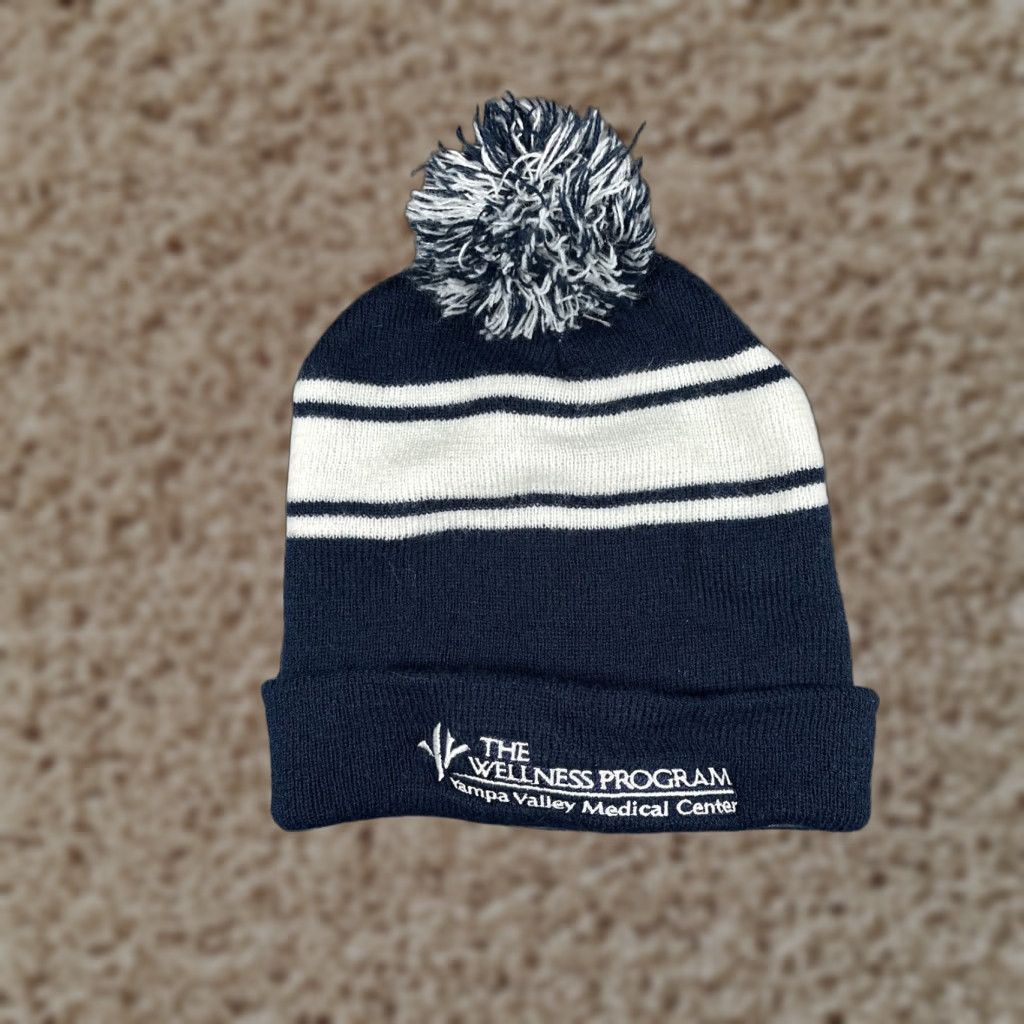 Vintage HitWear Hat Beanie Mens One Size Blue Striped Pom Knit Wellness Program Winter Size ONE SIZE - 1 Thumbnail