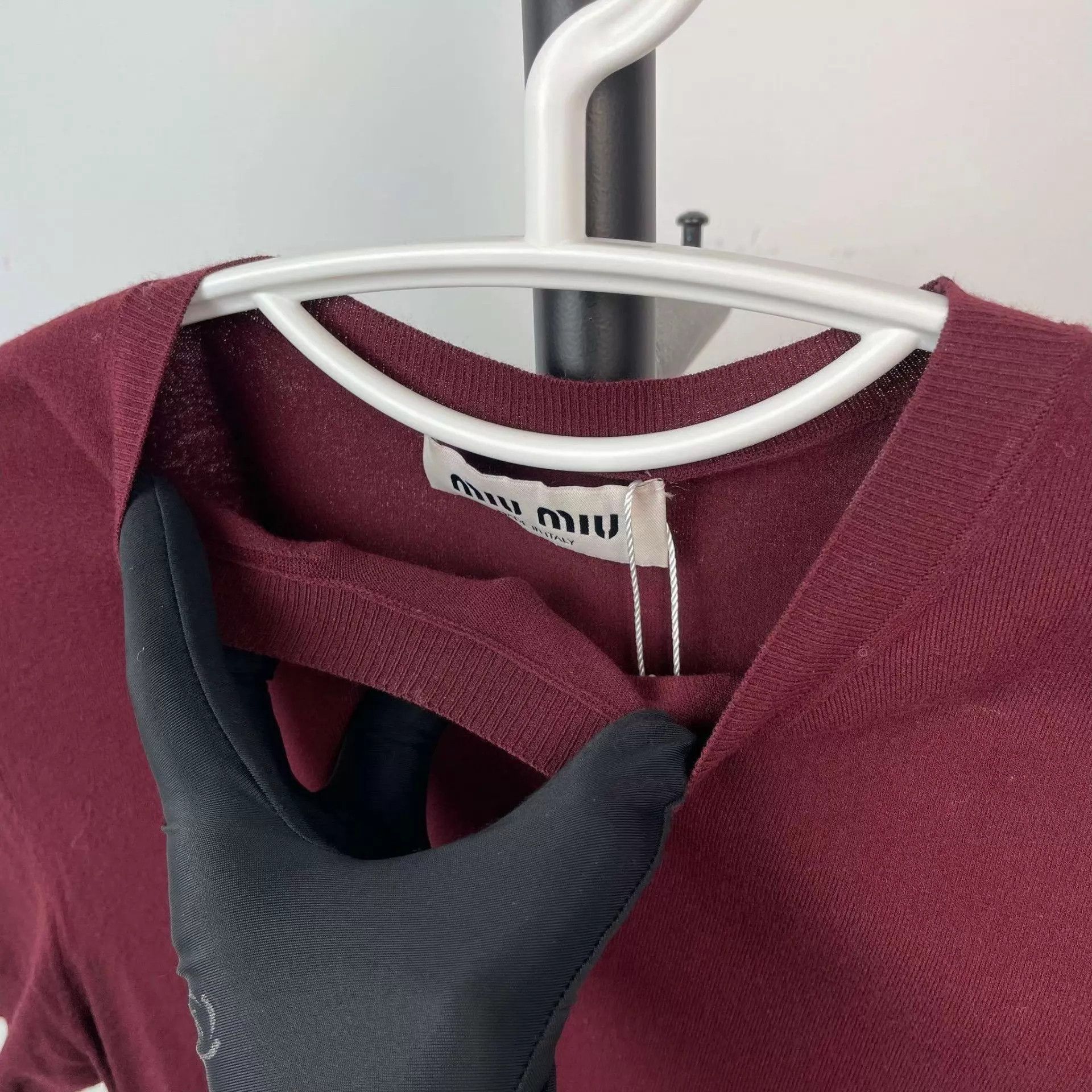 Miu Miu MIU MIU women's burgundy knit short sleeve size 38 Size XS / US 0-2 / IT 36-38 - 8 Thumbnail