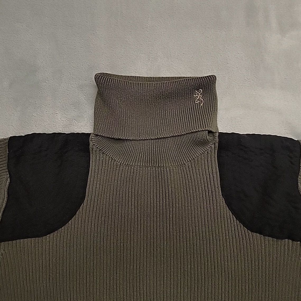 Vintage Browning Sweater Womens XL Green Turtleneck Padded Shoulders Hunting Casual Knit 100% Cotton Embroidered Logo Sustainable? Size XL / US 12-14 / IT 48-50 - 2 Thumbnail