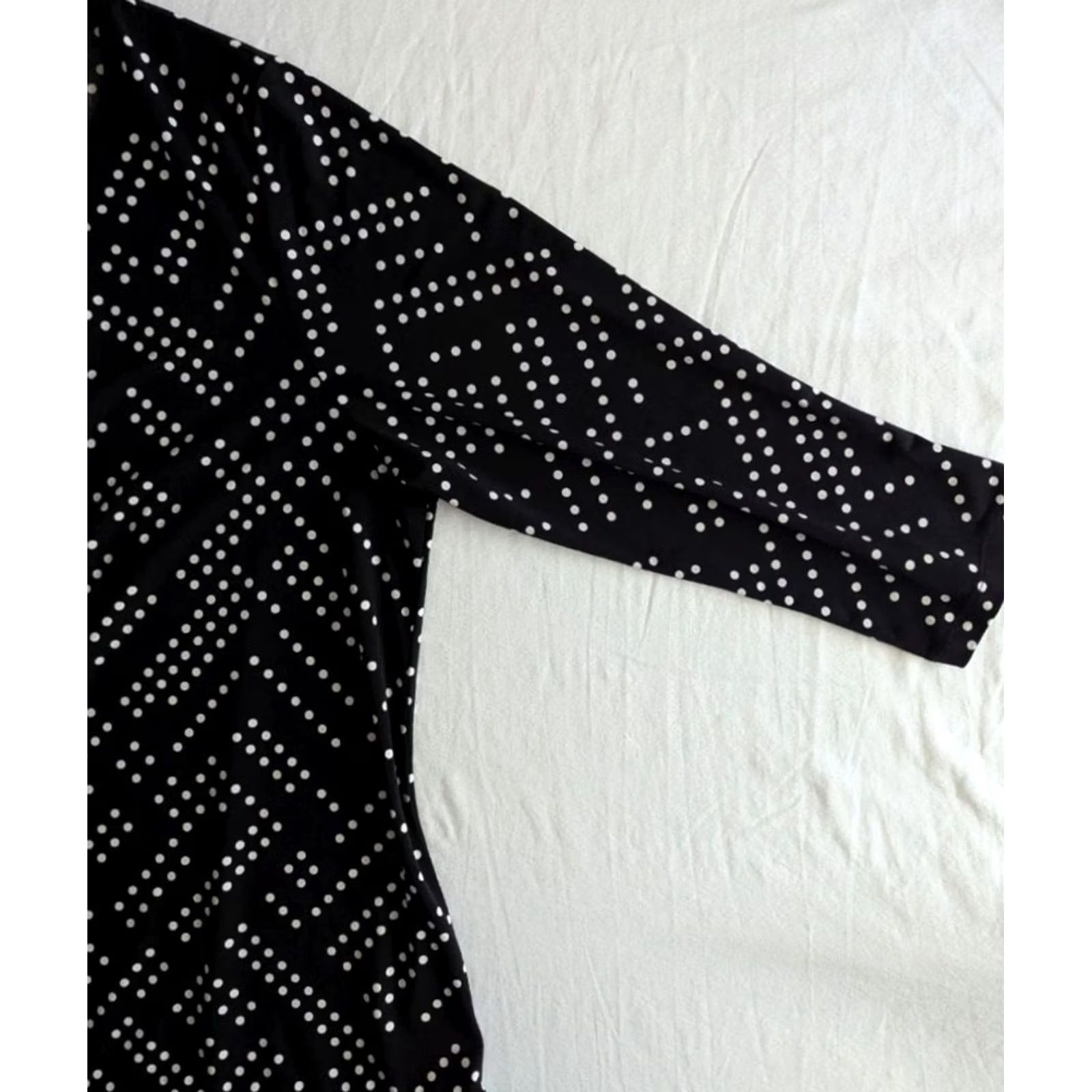 Vintage Roz & Ali Womens 1X Black White Green Polka Dot 3/4 Sleeve Top Office Retro Stretch Size XL / US 12-14 / IT 48-50 - 3 Thumbnail