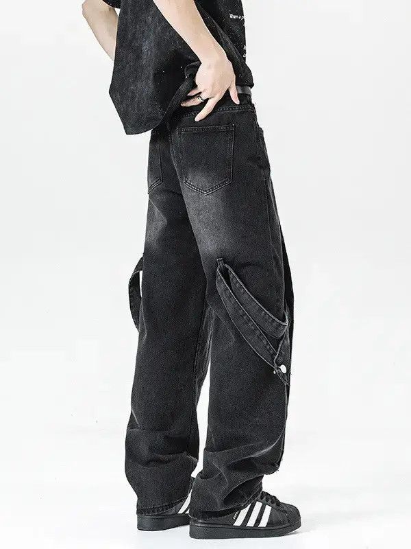 Japanese Brand Retro loose straight leg spliced jeans Size US 32 / EU 48 - 3 Thumbnail